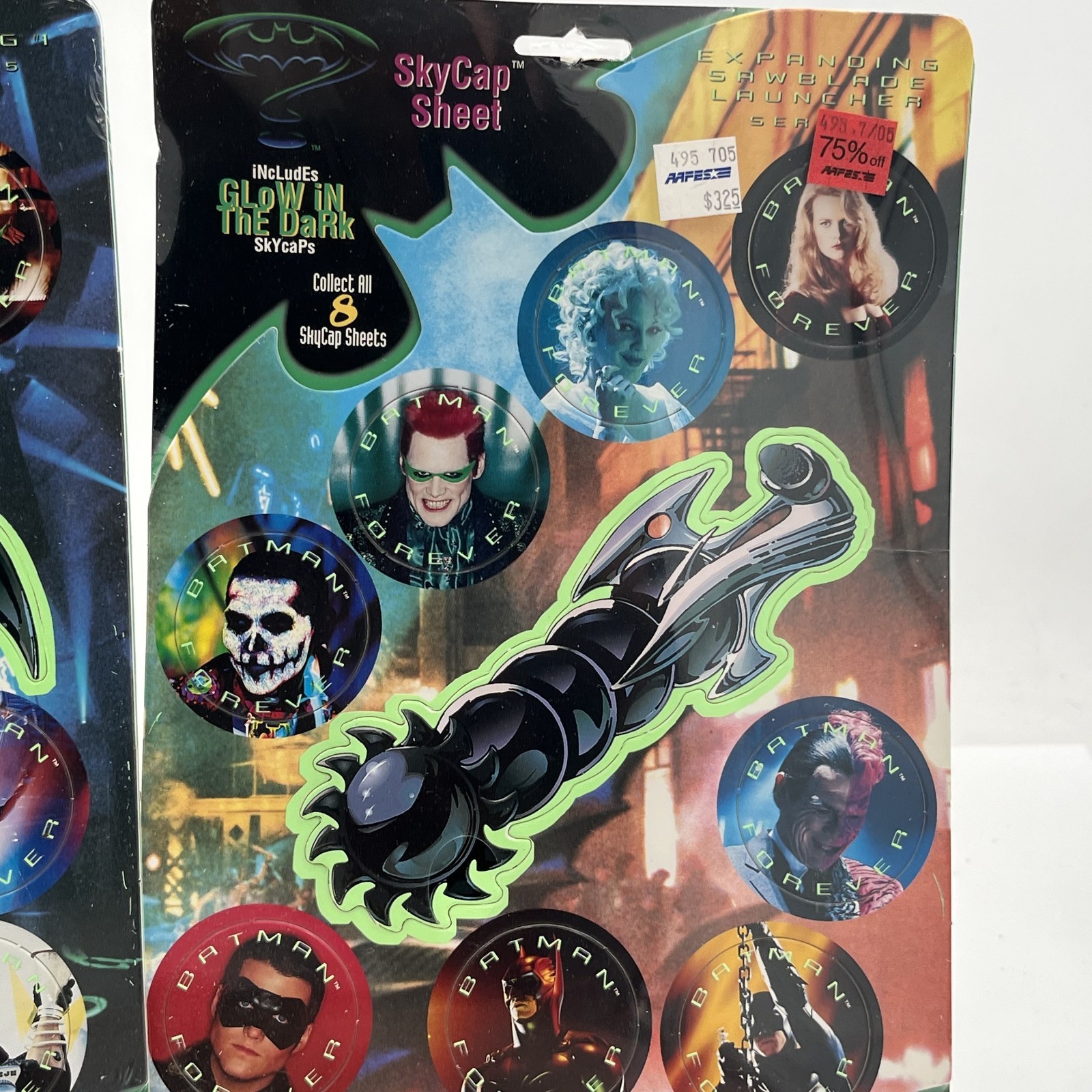 Vintage 1995 Batman Forever SkyCaps Sheet Movie Pogs 2 New And Sealed Cards