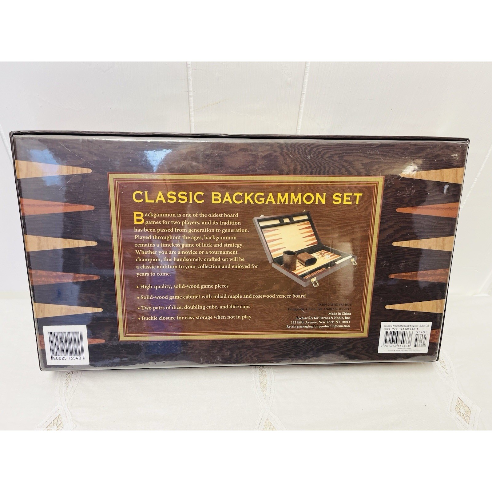 Barns & Noble Classic Backgammon Set Solid Wood Cabinet Maple Rosewood Board NEW