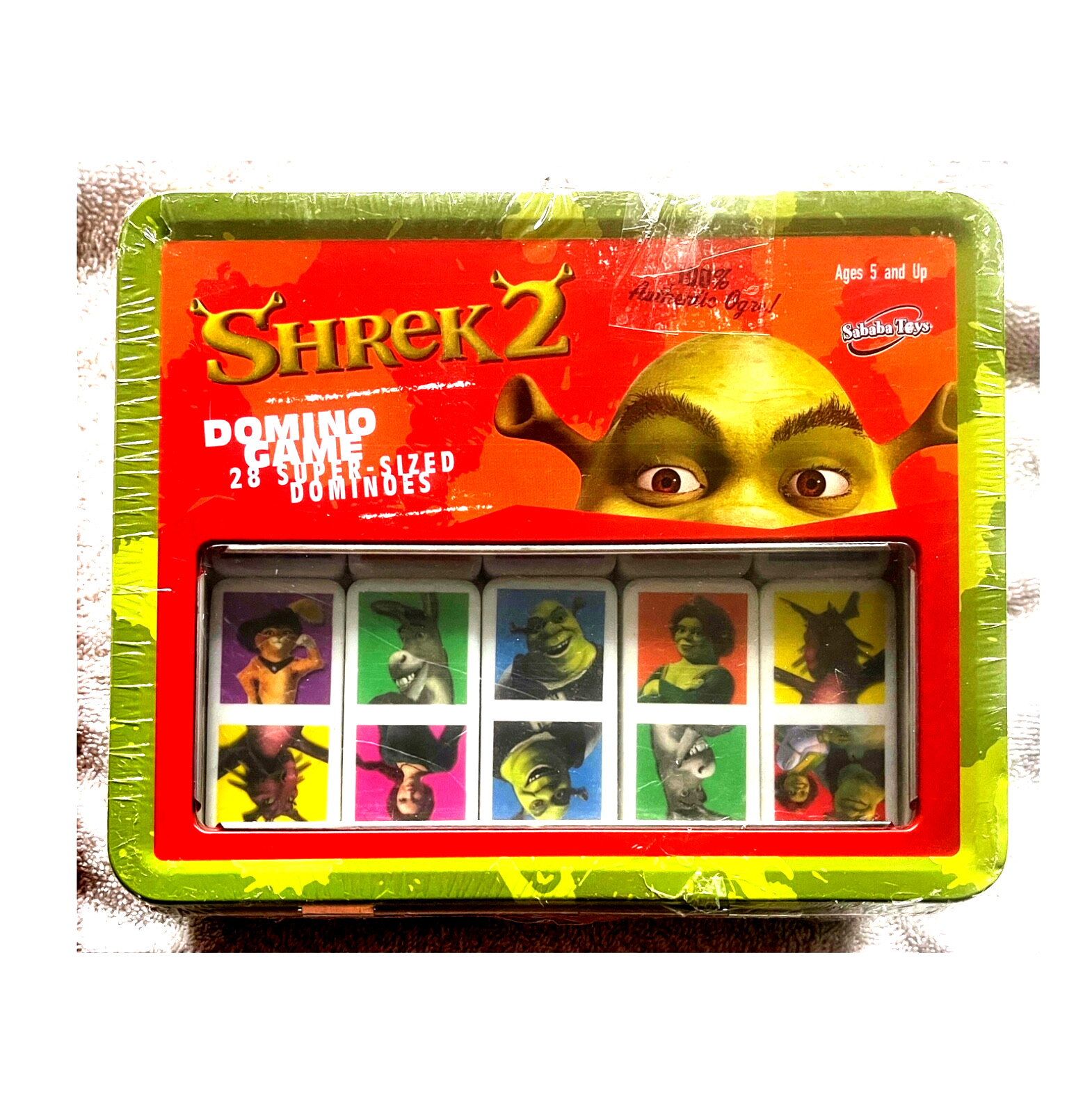 Shrek 2🎲Domino Game Tin👹Lunch Box 2004 Sababa Toys Dreamworks Fun Kid Gift,NEW