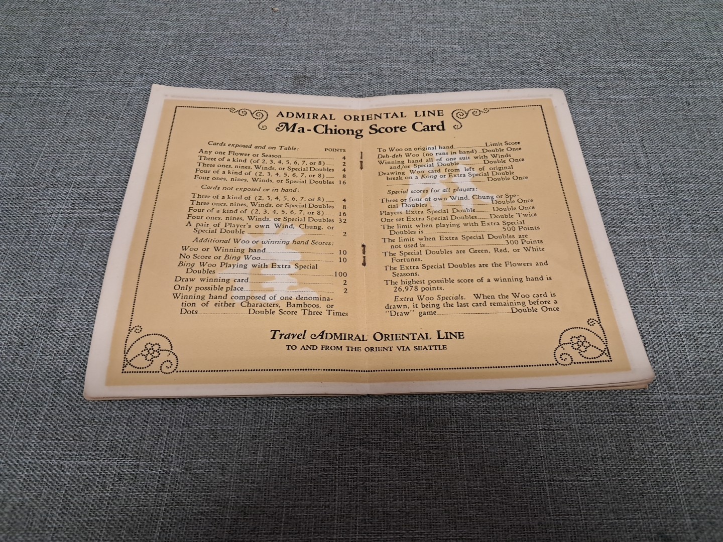 Ma-Chiong Admiral Oriental Line 1923 Third Edition Booklet Rough Read