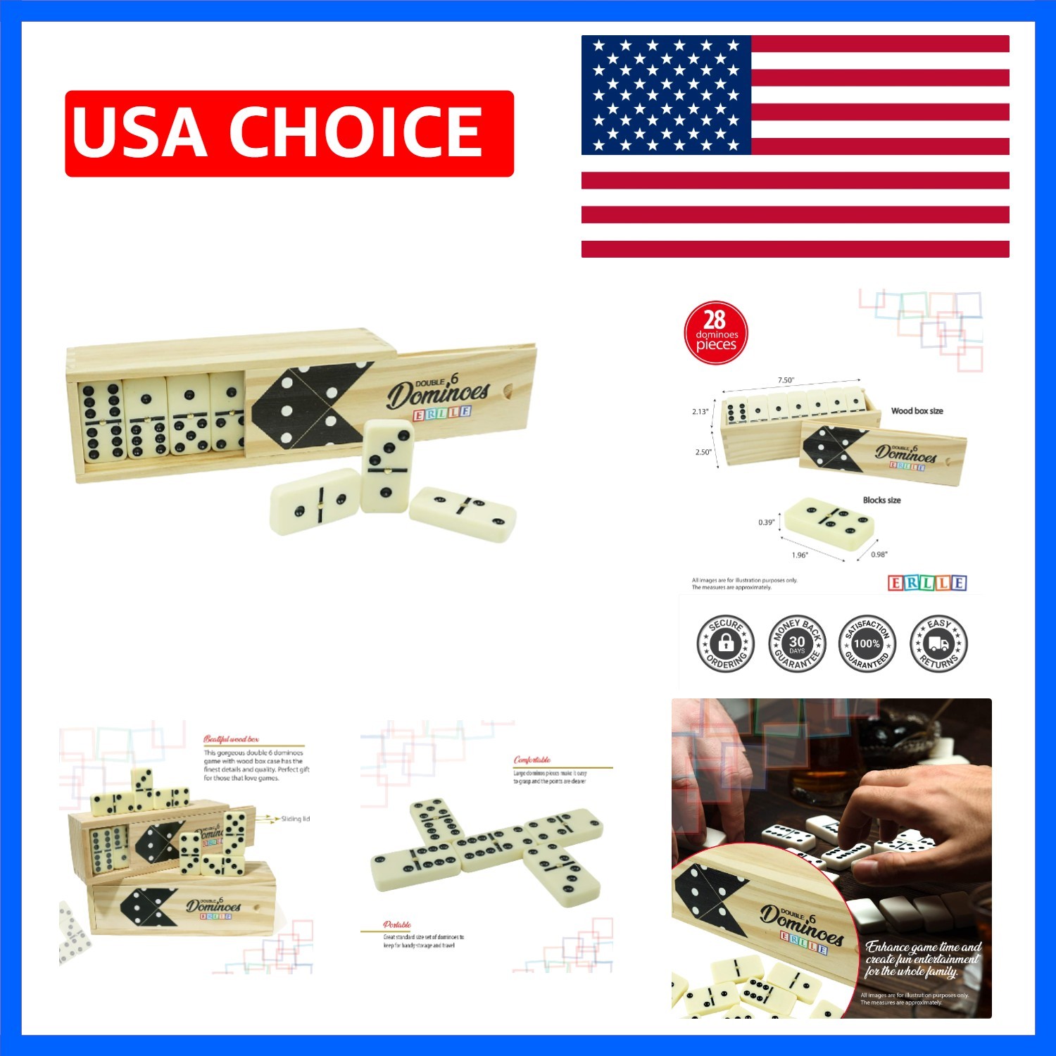 Dominoes Set, Classic 28-Piece Double Six Domino Set with Wooden Case, Famil…