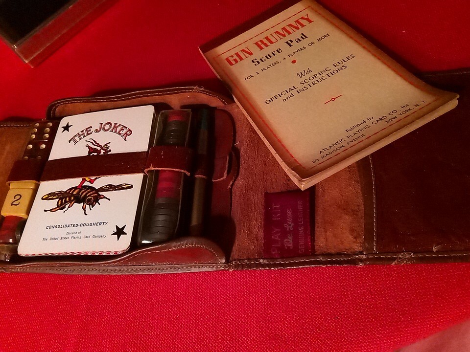 Vintage Deluxe Play Kit Leather Dice, Cards Chips Score Cards