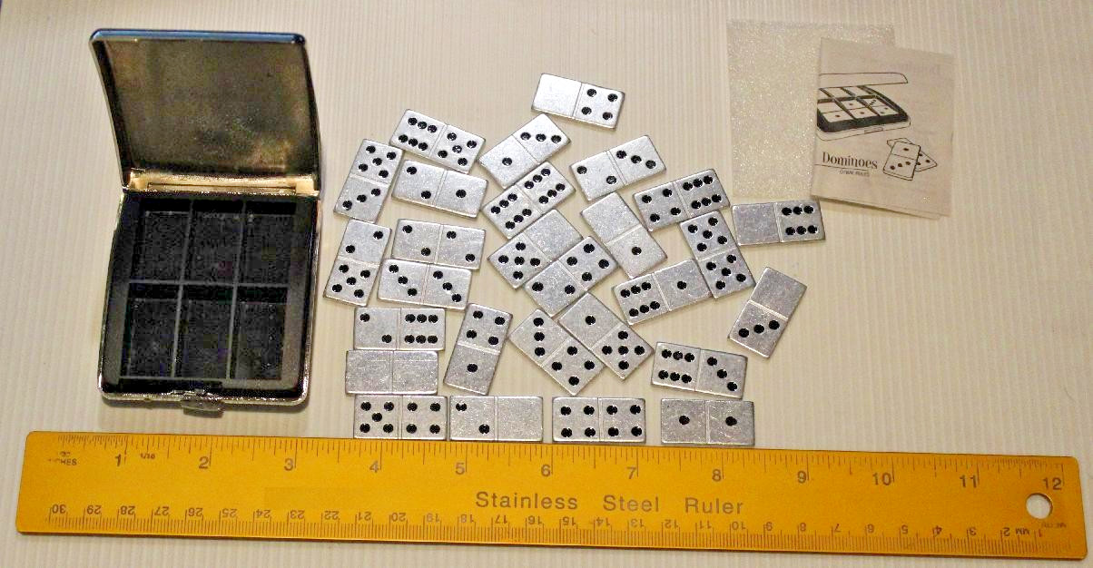 28 Piece Metal Double-6’s Dominoes Set ~ Mini~Travel w/Case~Complete Refurb CASE