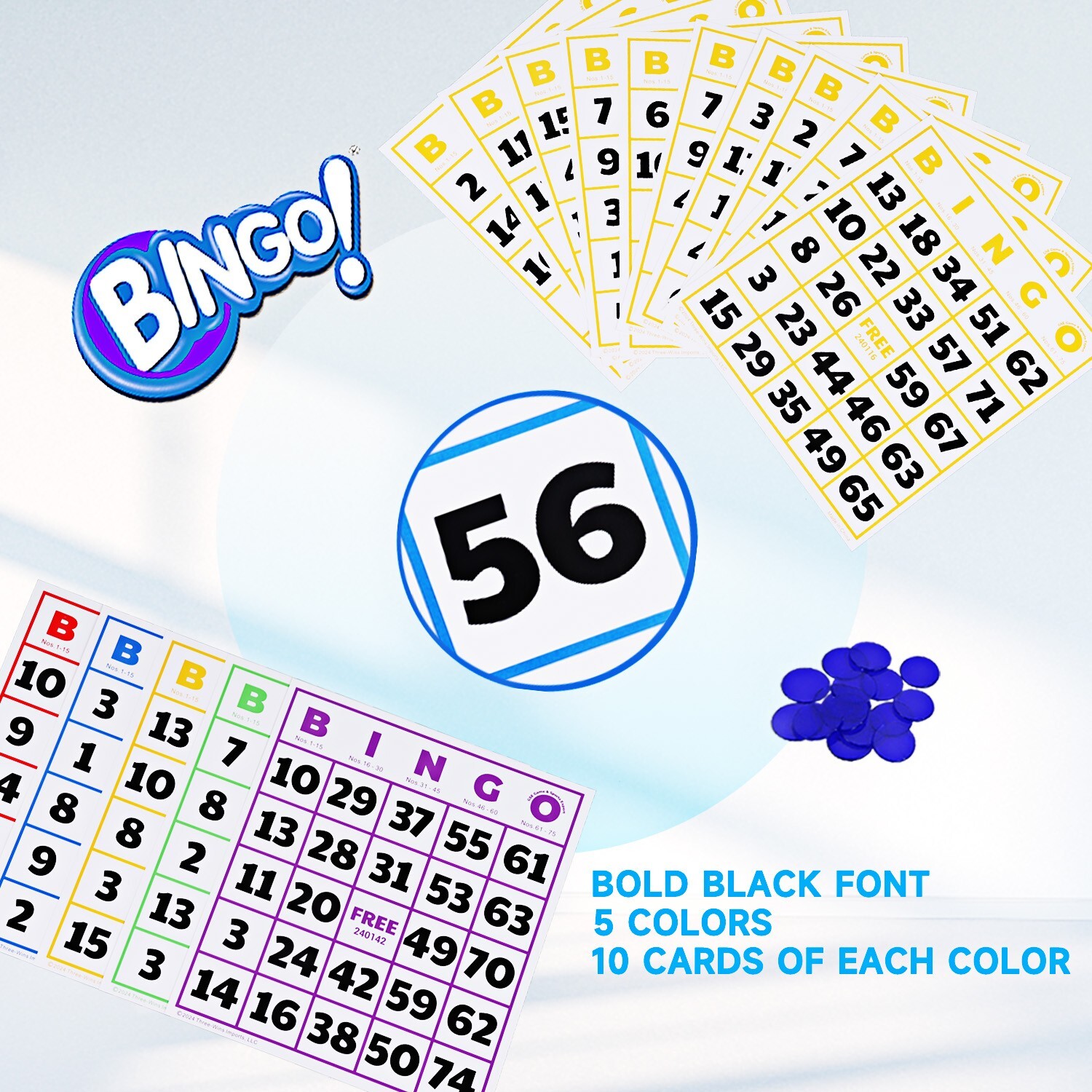 50-Pack EZ Reader Jumbo Bingo Cards for Bingo Game/Large Multicolor Bingo Sheets