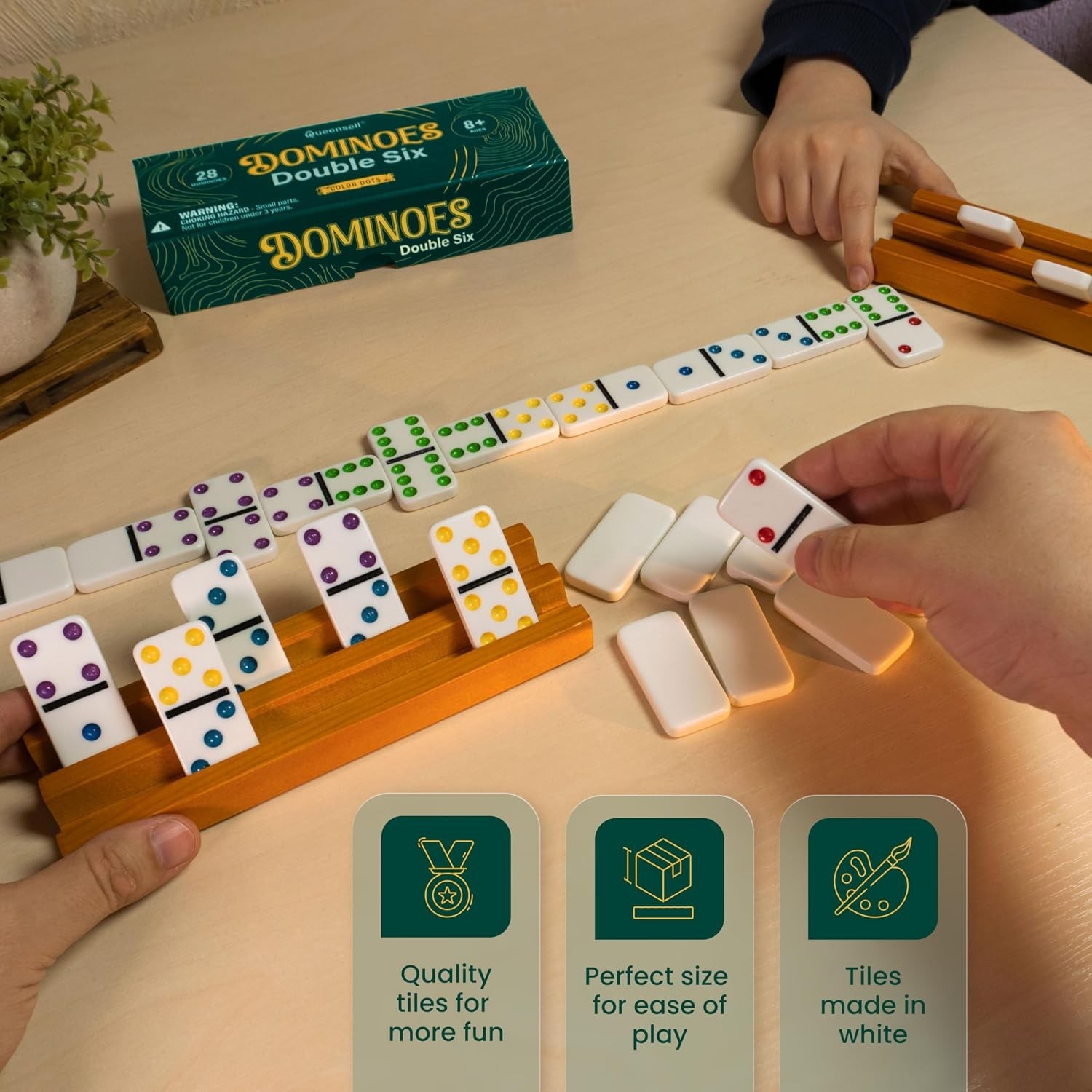 Dominos Set for Adults and Kids with Colored Dots – Double 6 Dominoes Set – C…
