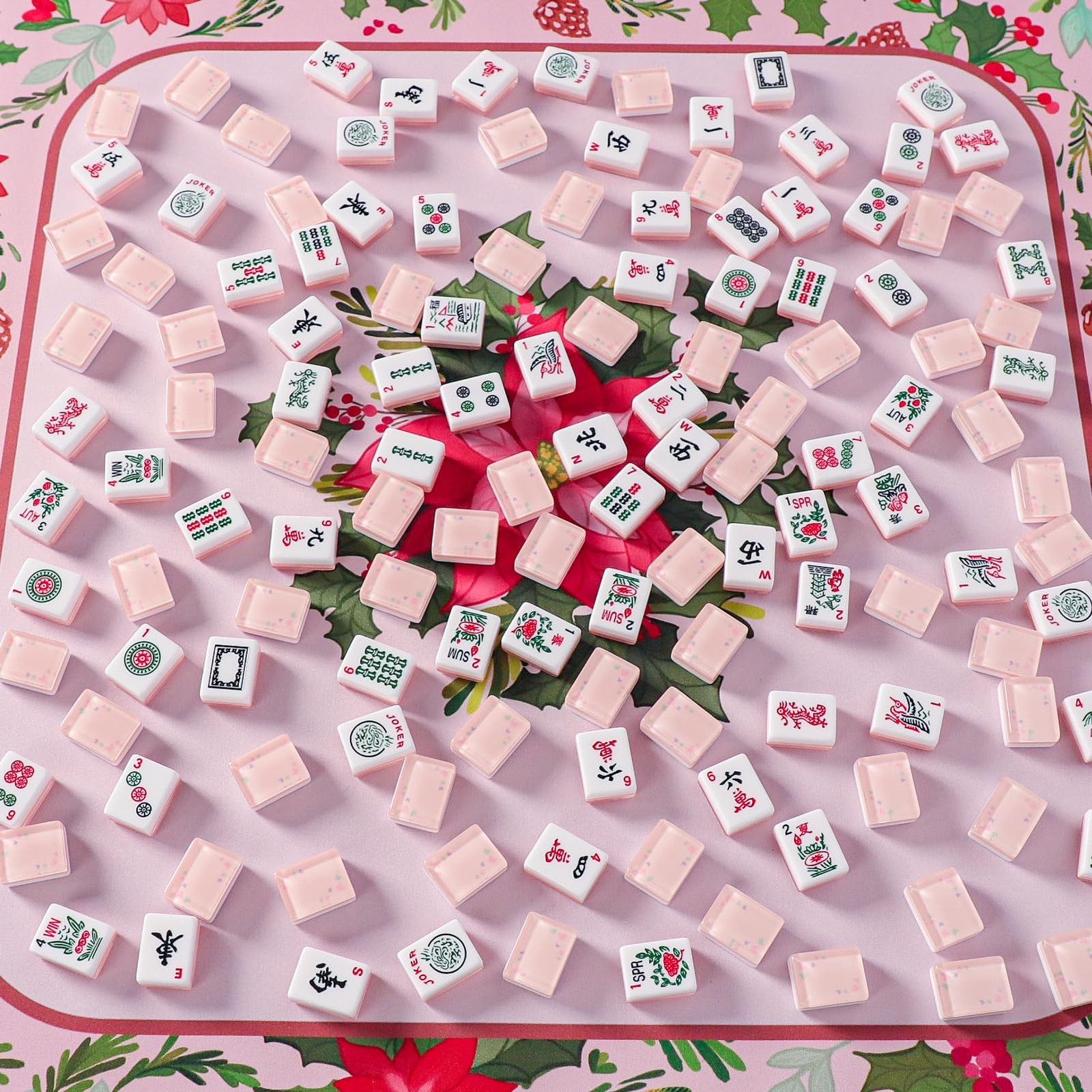 TIASUSAN American Mahjong Tile Set with 166 Quality Acrylic Tiles (1.2″ Pink,…