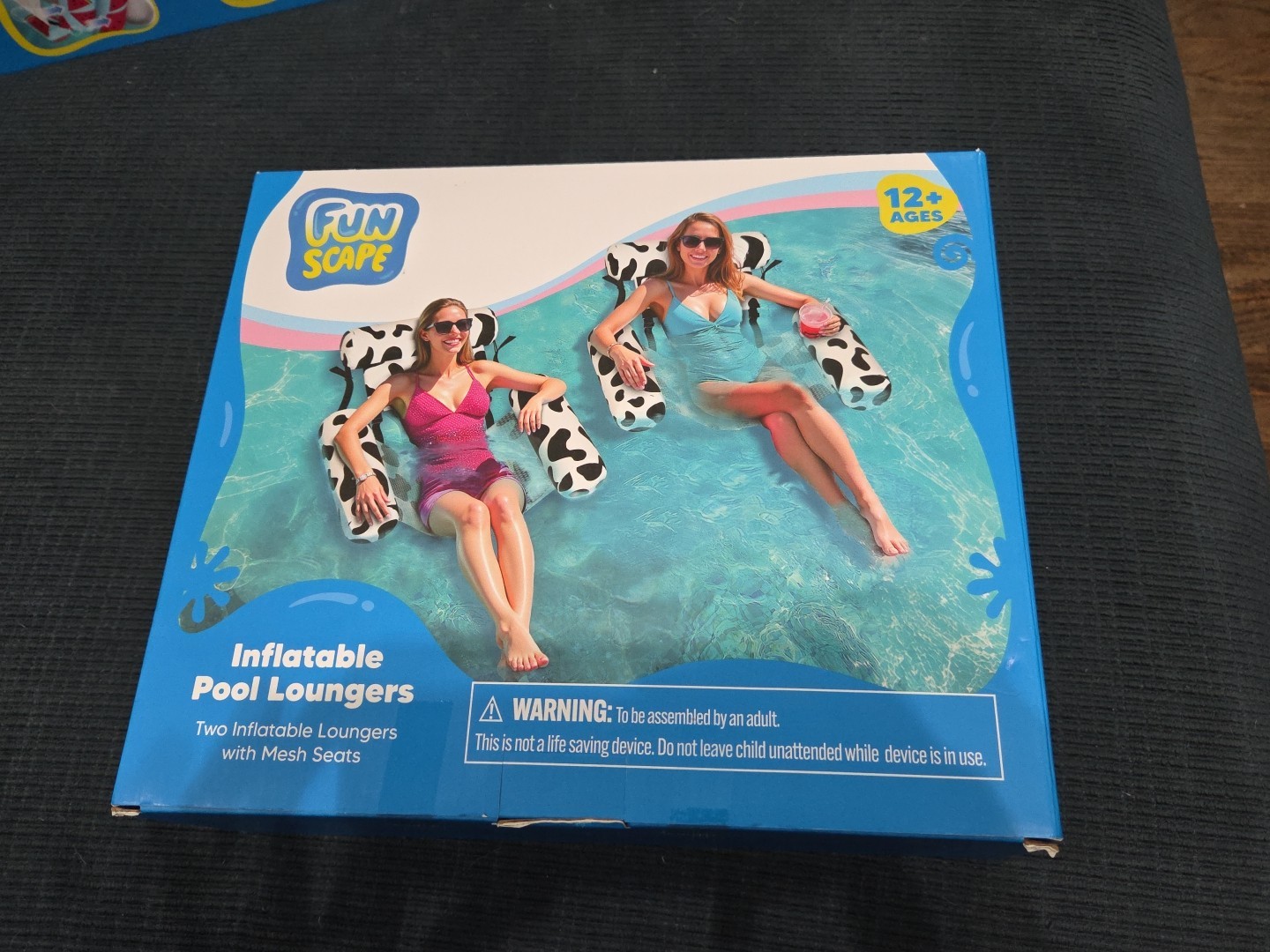 Inflatable Pool Floats Chairs 2 Pack Heavy Duty Cow Print Funscape Adult