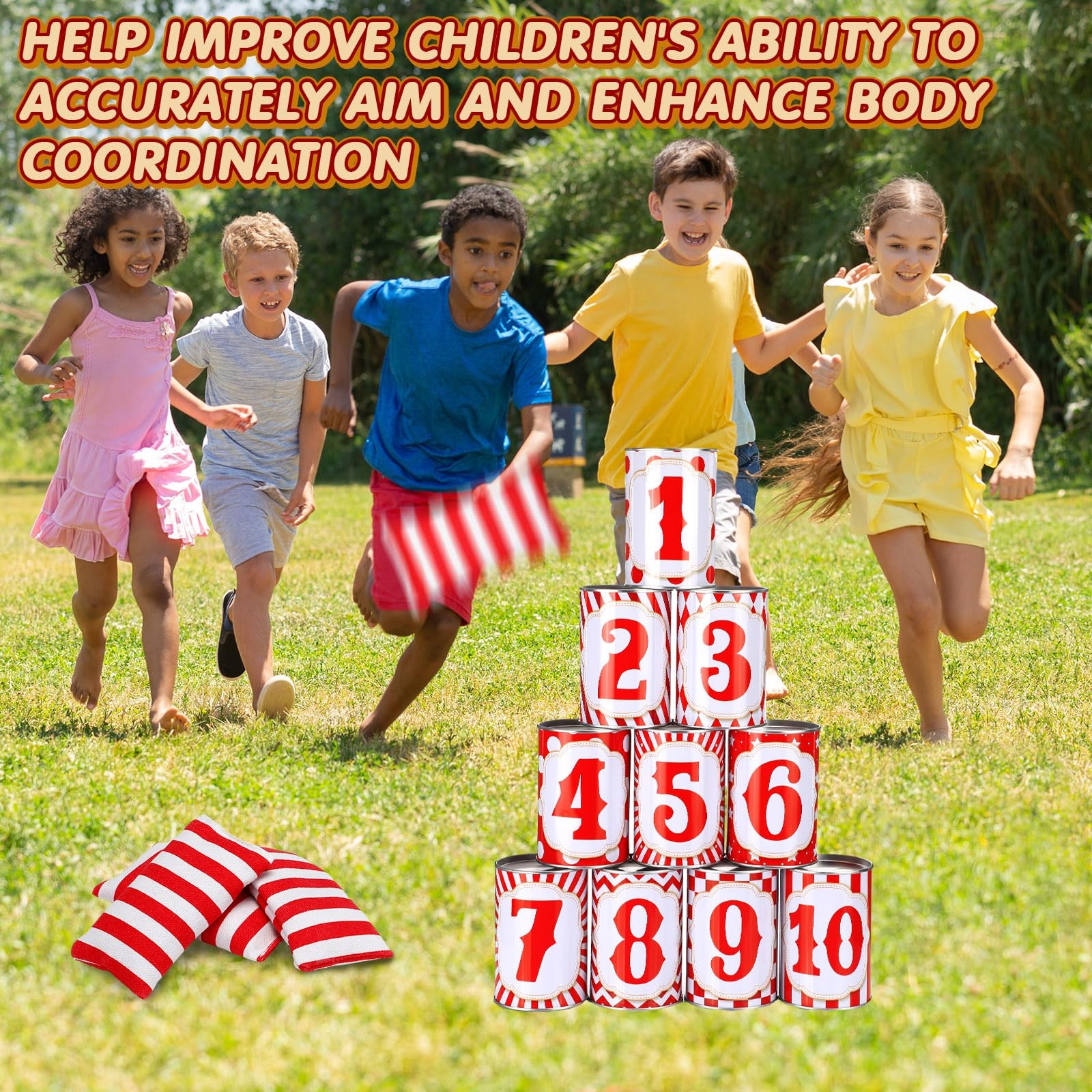 Bean Bag Toss Game 13 Pcs Carnival Can 10 Tin Cans PullCrease Games Easter Party