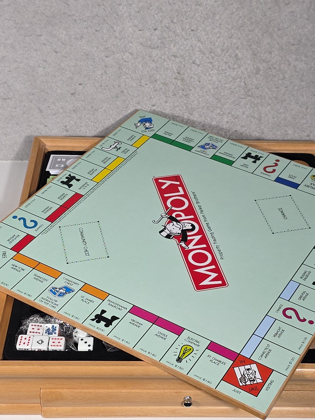 Monopoly Scrabble +4 Classic Games Solid Wood Cabinet Some Parts Sealed Unused