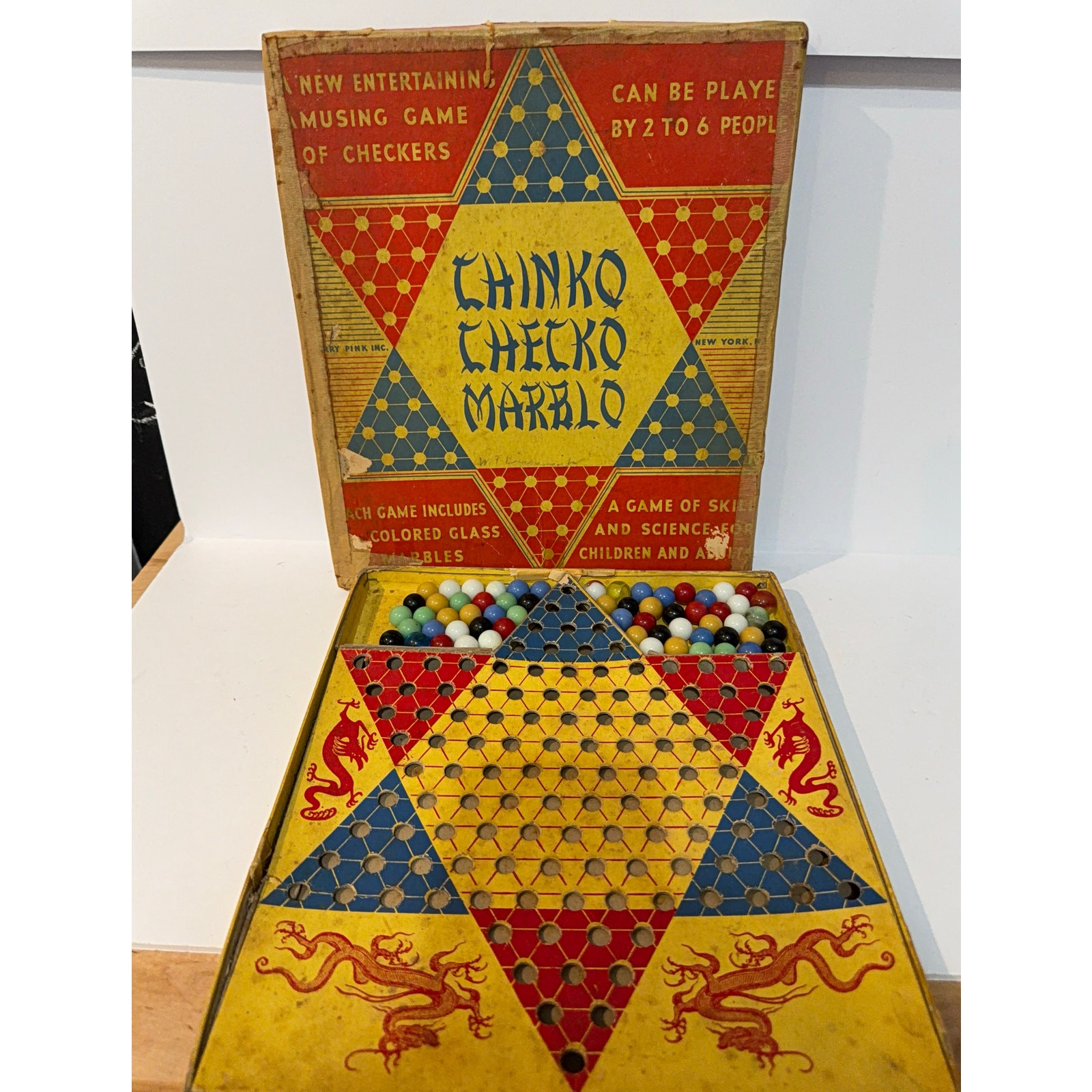 Vintage Chinko Checko Marblo Chinese Checkers with Marbles 1950’s
