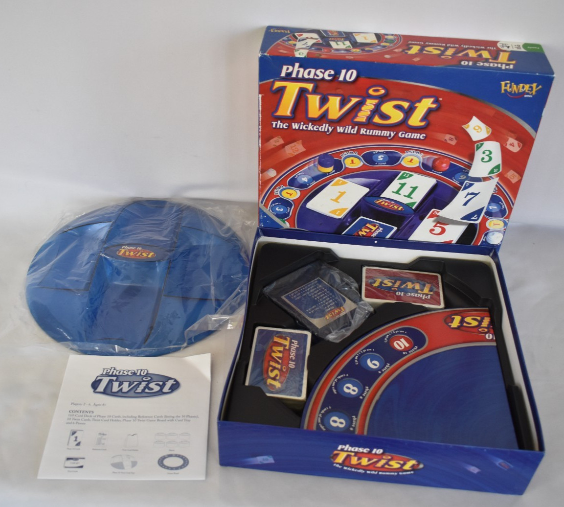 Phase 10 Twist Board Game Open Box SEALED PARTS Fundex 2008 Wickedly Wild Rummy