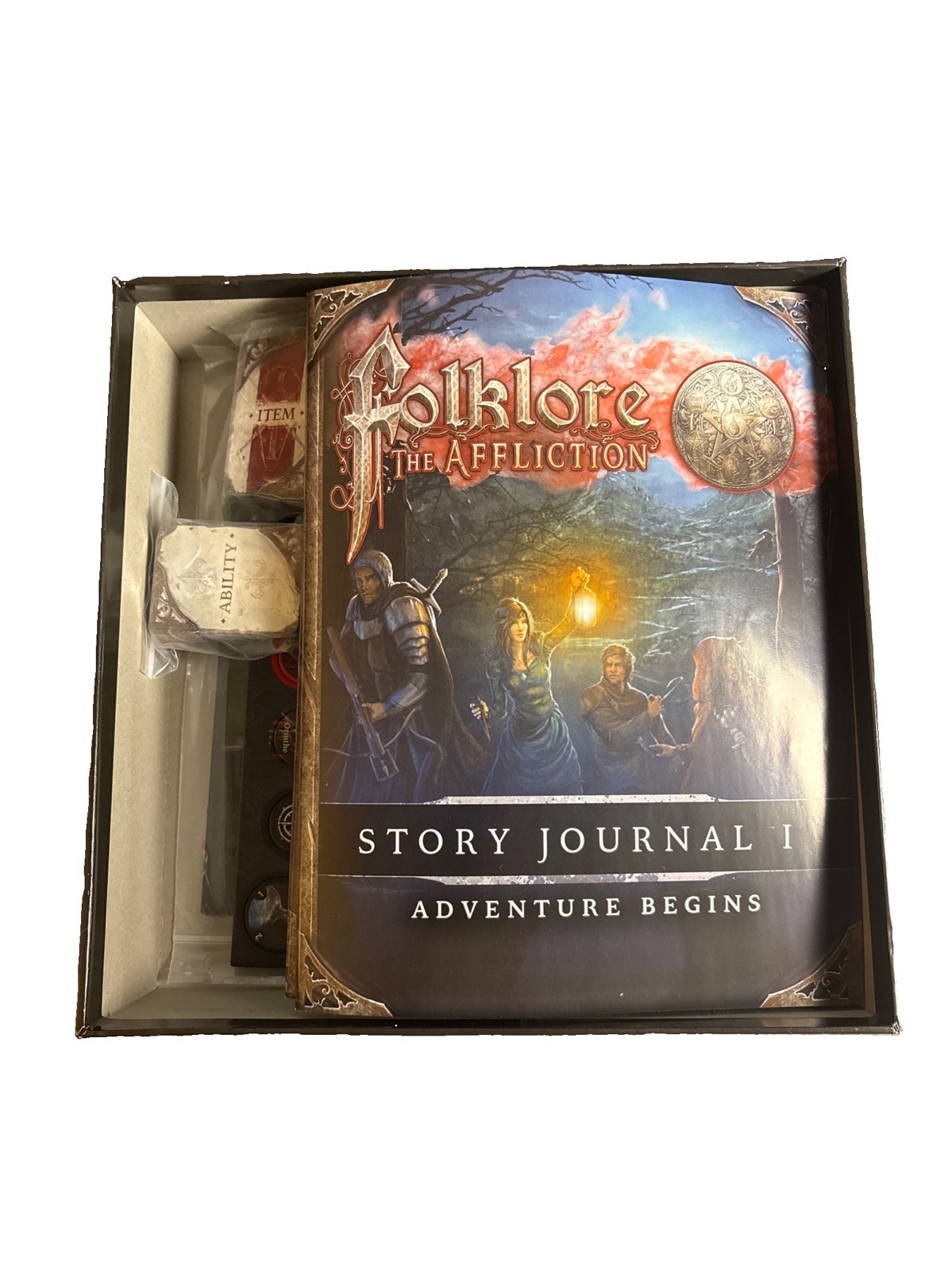 Folklore: The Affliction 2nd Edition Board Game Open Box w/5 Player Mats Complet