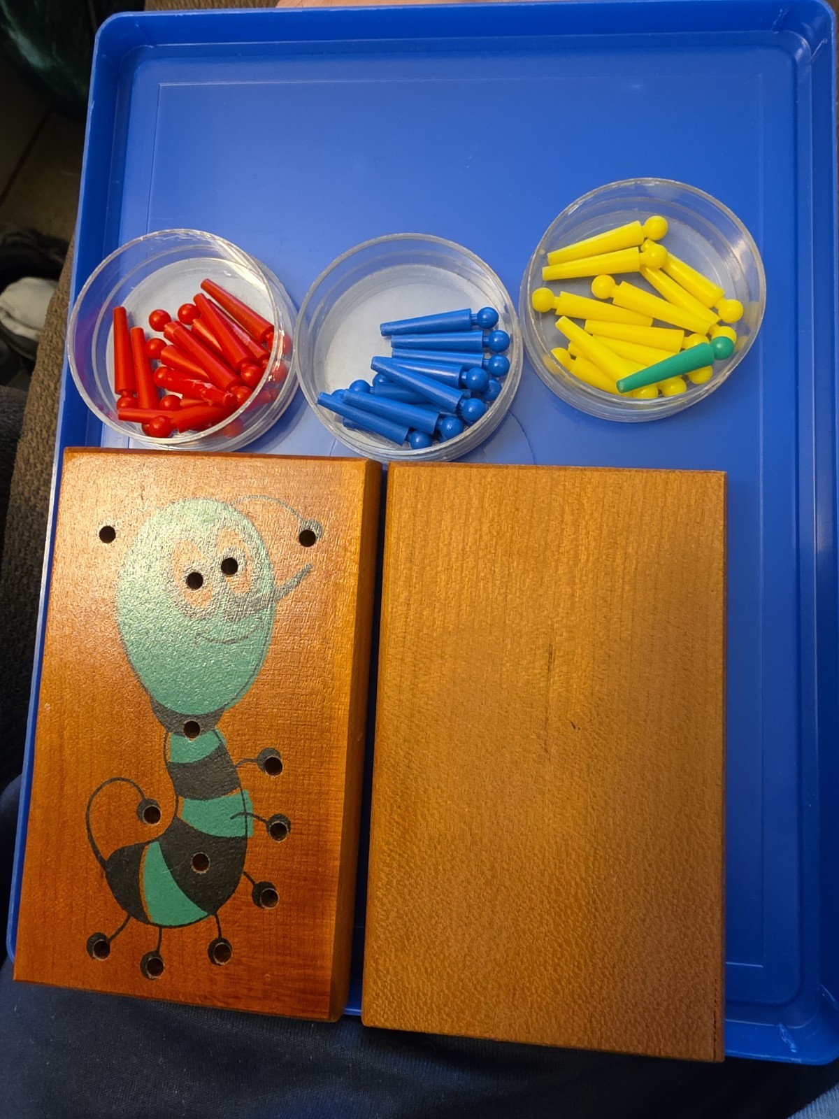 Pair Vintage Wooden Peg Game Space Bugs