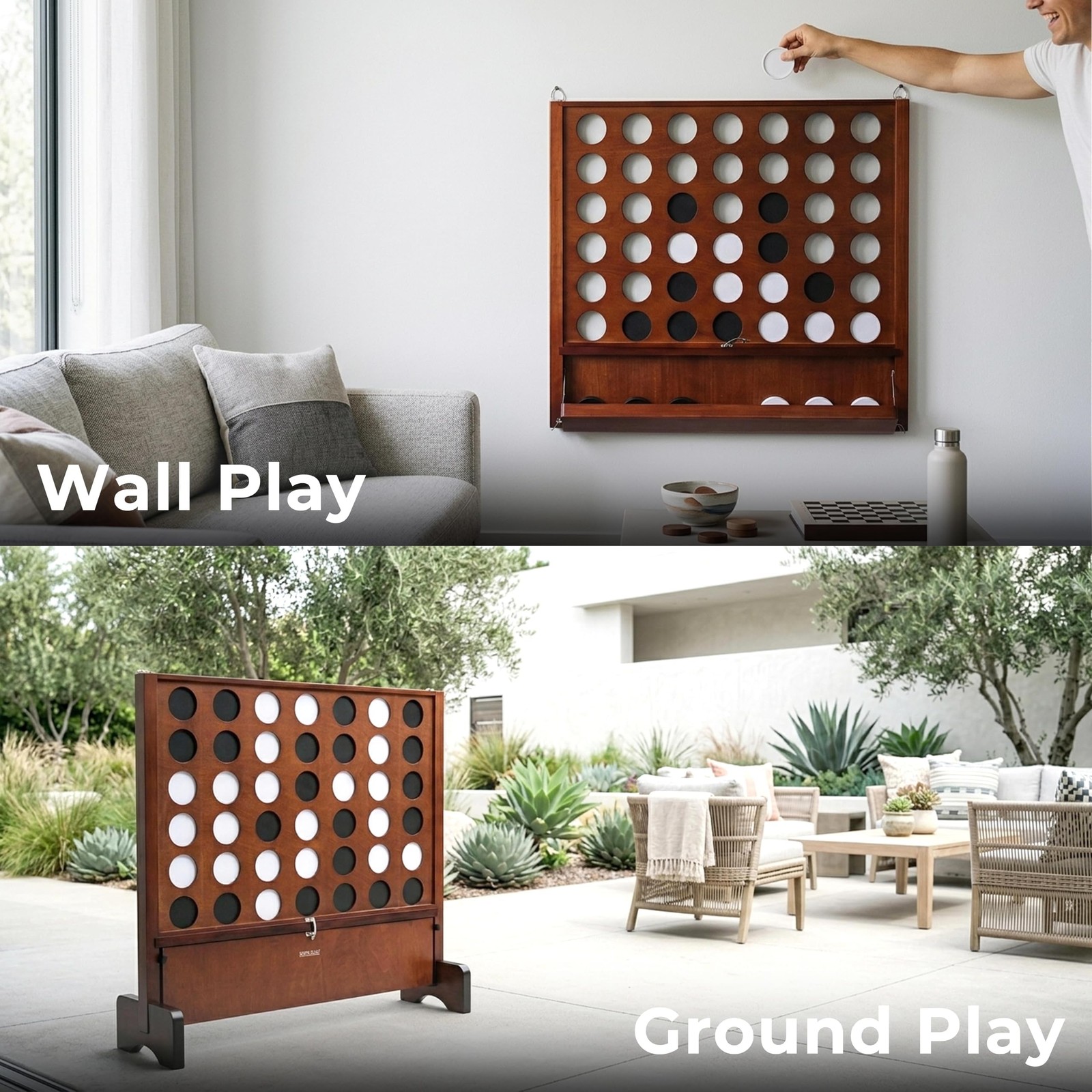 Wooden 4 in a Row Game Giant Indoor Outdoor Play 33.2 W Walnut Games