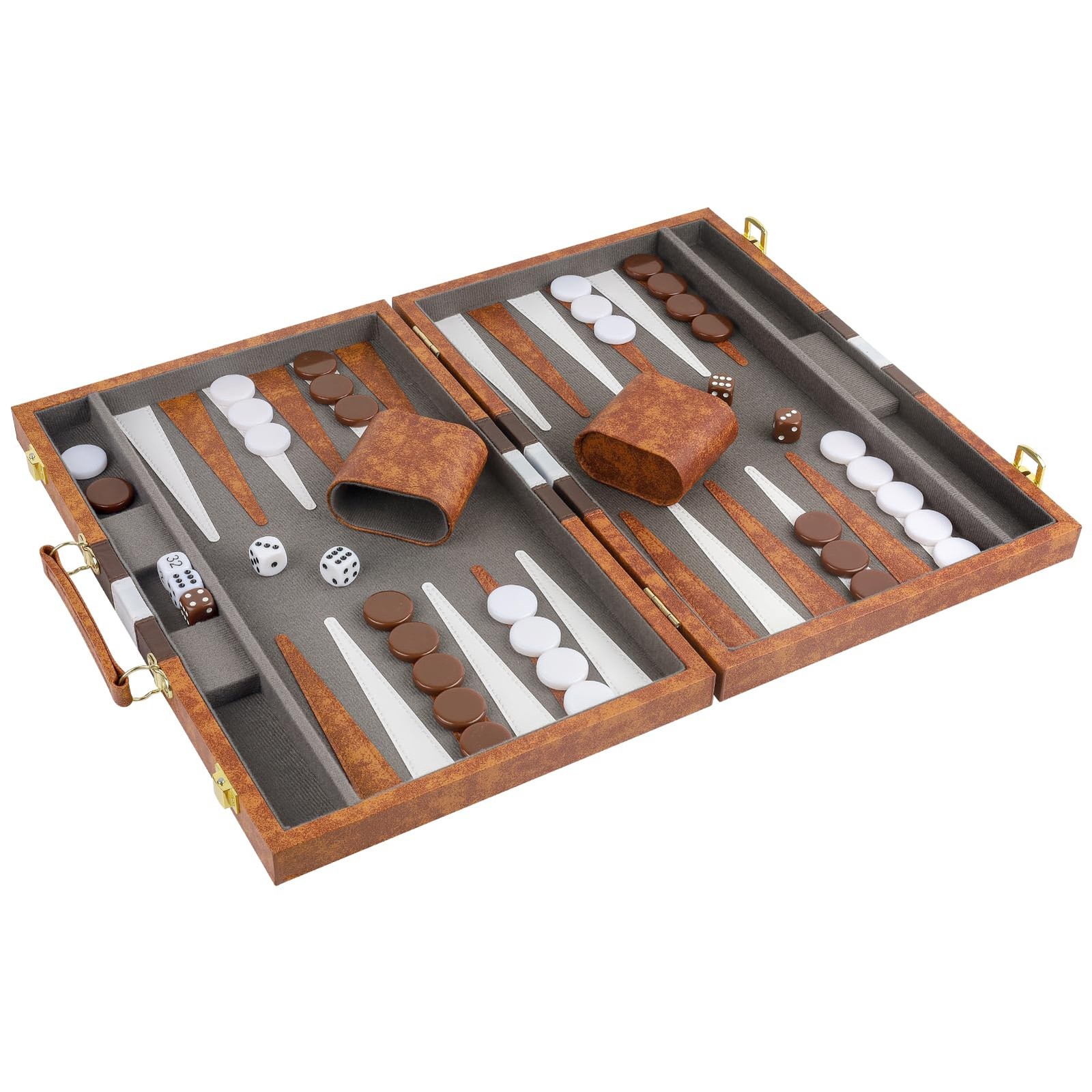 Buweeo Backgammon Set 17 Inch Portable Board Game Pu Leather Case For Adults