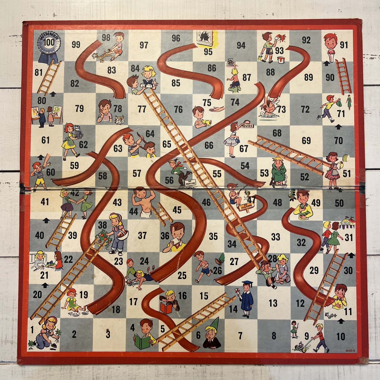 VTG 1950s CHUTES and LADDERS Board Game No 4600 Milton Bradley BOARD ONLY *Read*