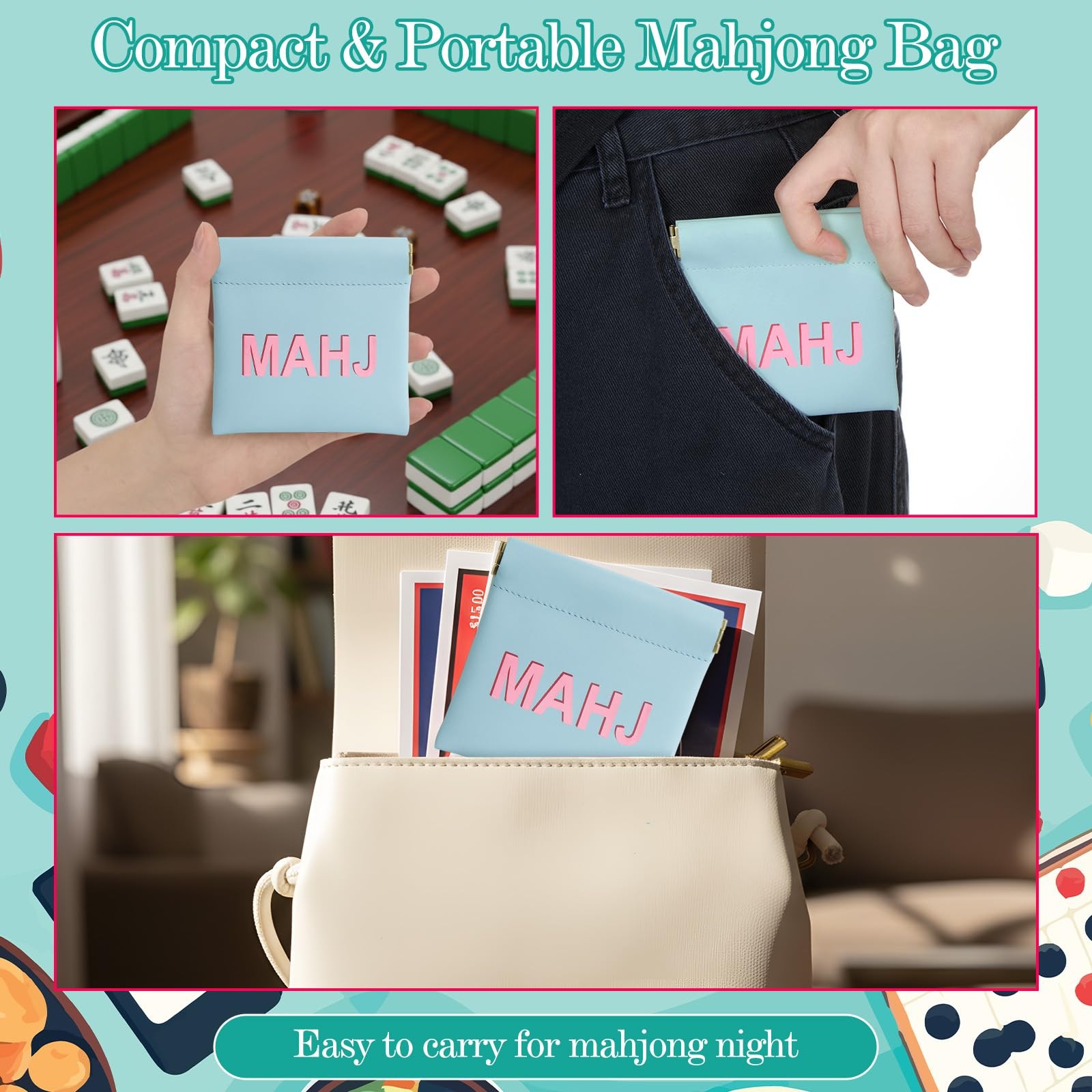 Mahjong Dice Bags 3.8 x 3.9 in PU Squeeze Mahjong Pouch Mini Dice Coin Tiles …