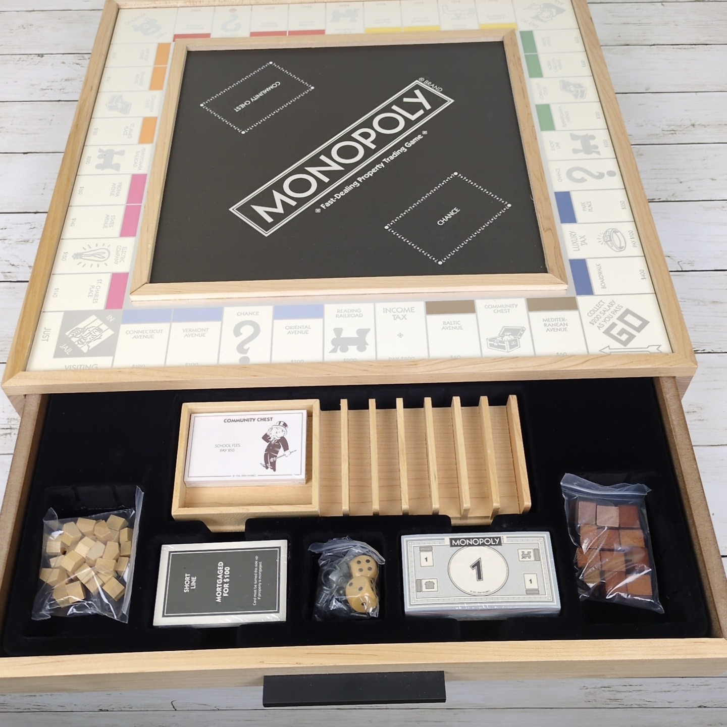 Monopoly Deluxe Edition with Luxury Wood Cabinet Maple Wood Gαme Company O/Box