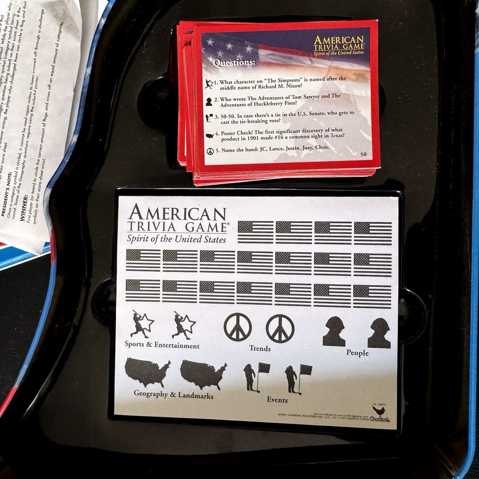 Cardinal American Trivia Board Game Spirit of the United States 2001 Tin as-is
