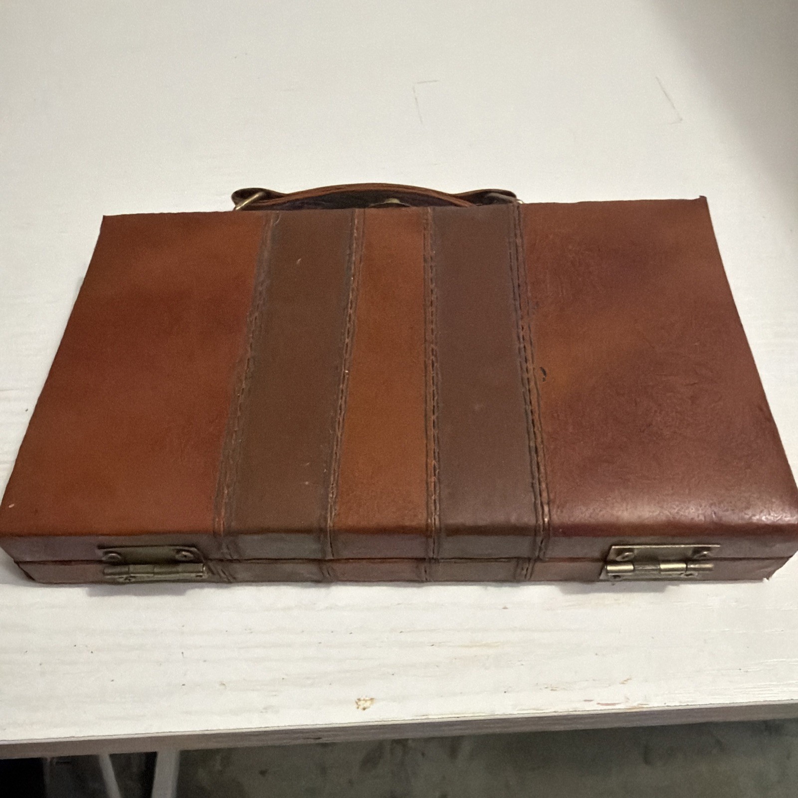 Vintage Domino Set With Brown Leather Case 28 Piece Travel Size Compact