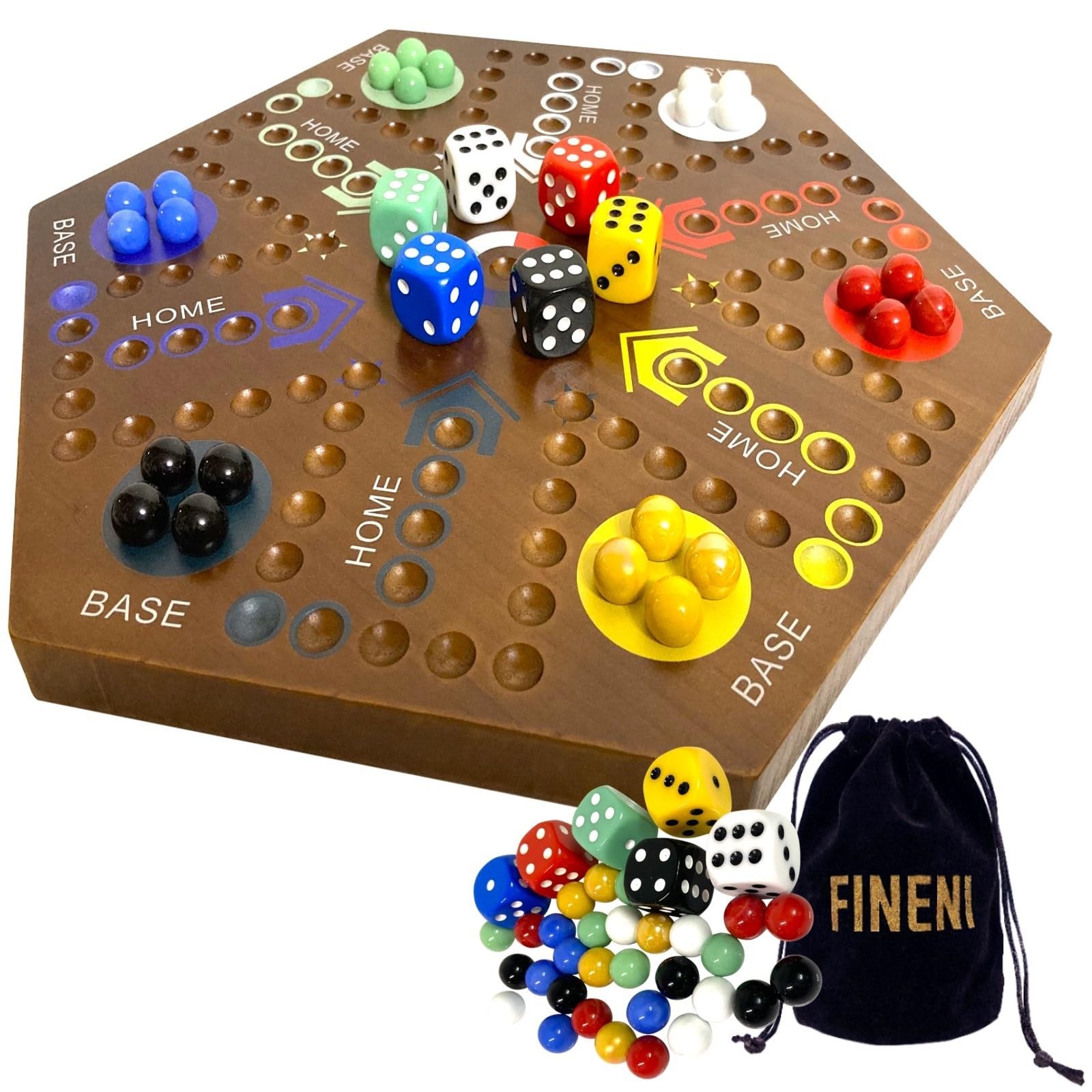 Wooden Board Game Dual Sides Fast Track 2 to 6 Players 6 Colors 30 Marbles 6