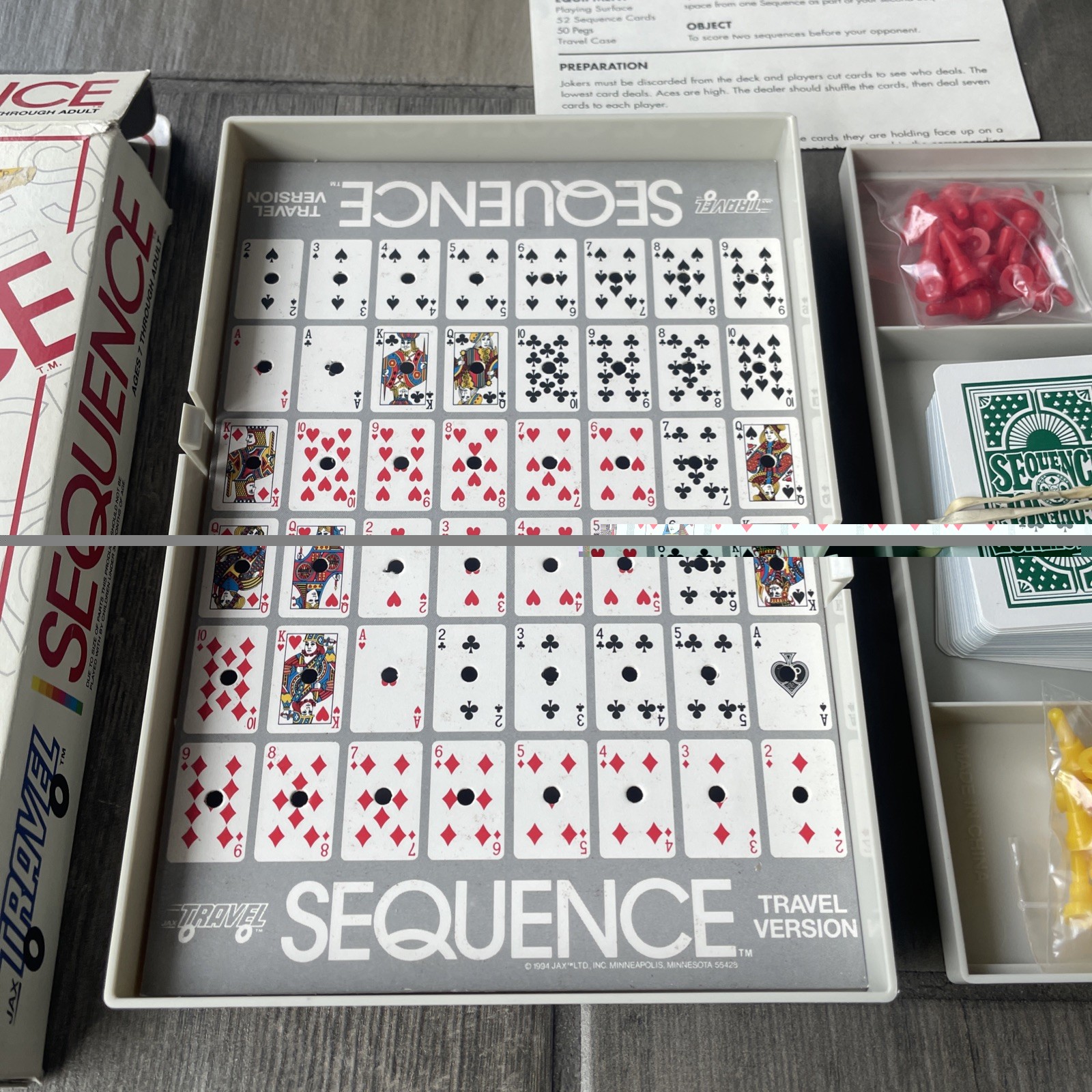Sequence TRAVEL Board Game A Game of Strategy JAX Ltd 1994 VERY GOOD CLEAN COND