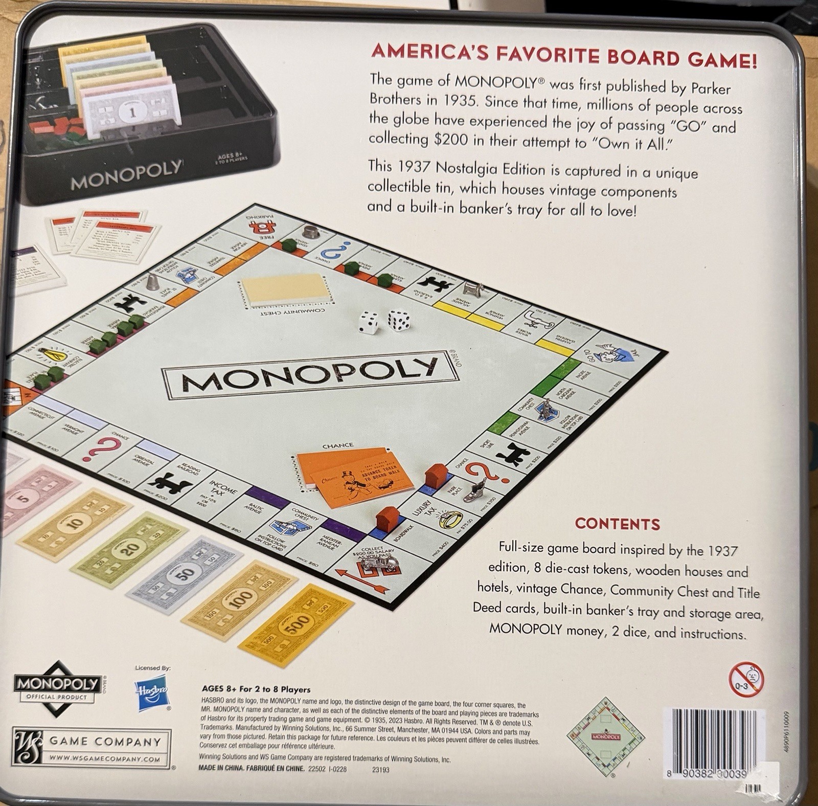 Monopoly Nostalgia Edition Collectible Tin Vintage Classic Board Game Open Box