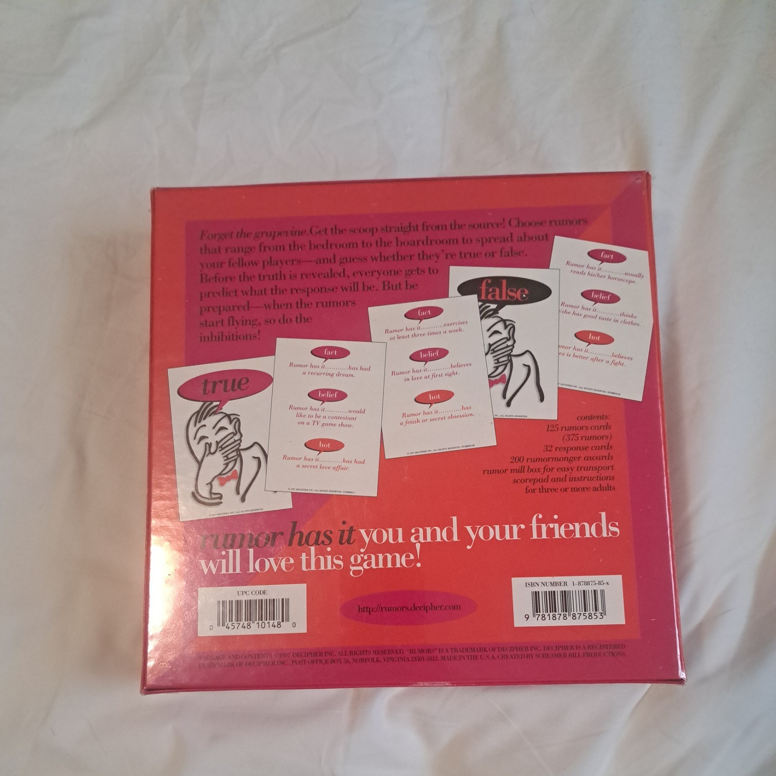 Rumors “The Most Fun You Can Have”Talking” – 1997 Adult Party Game New~Sealed