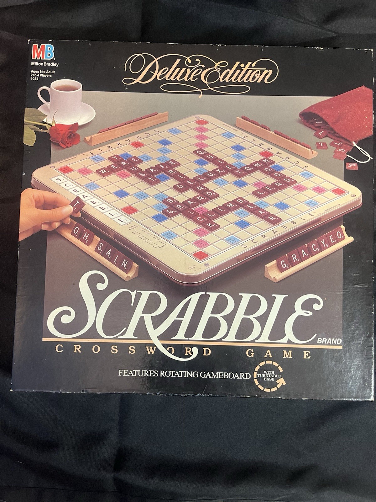 Scrabble Deluxe Edition Rotating Board Game MB 4034 Complete