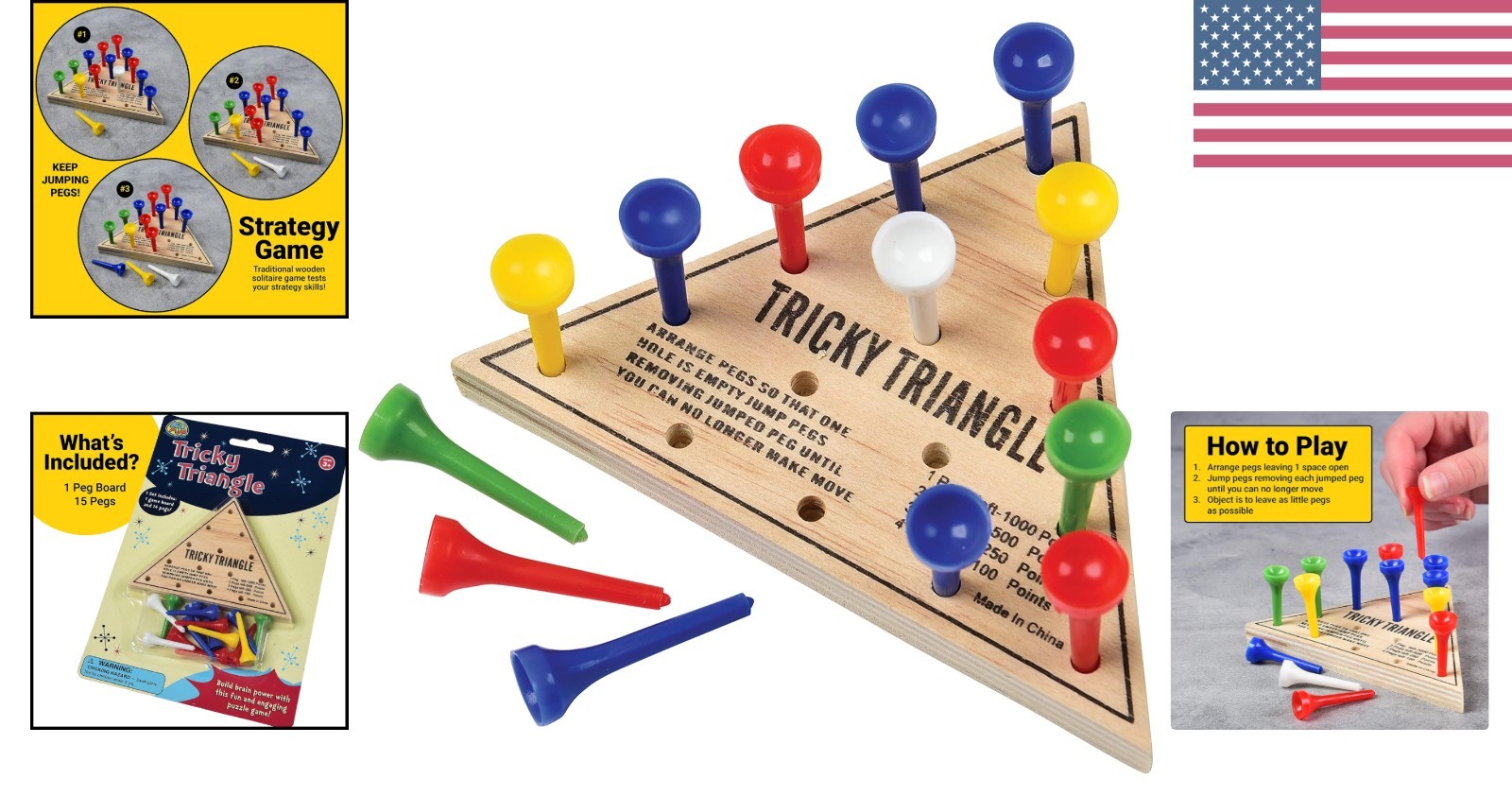 U.S. Toy Tricky Triangle Solitaire – Mind-Challenging Travel Game for Road Trips