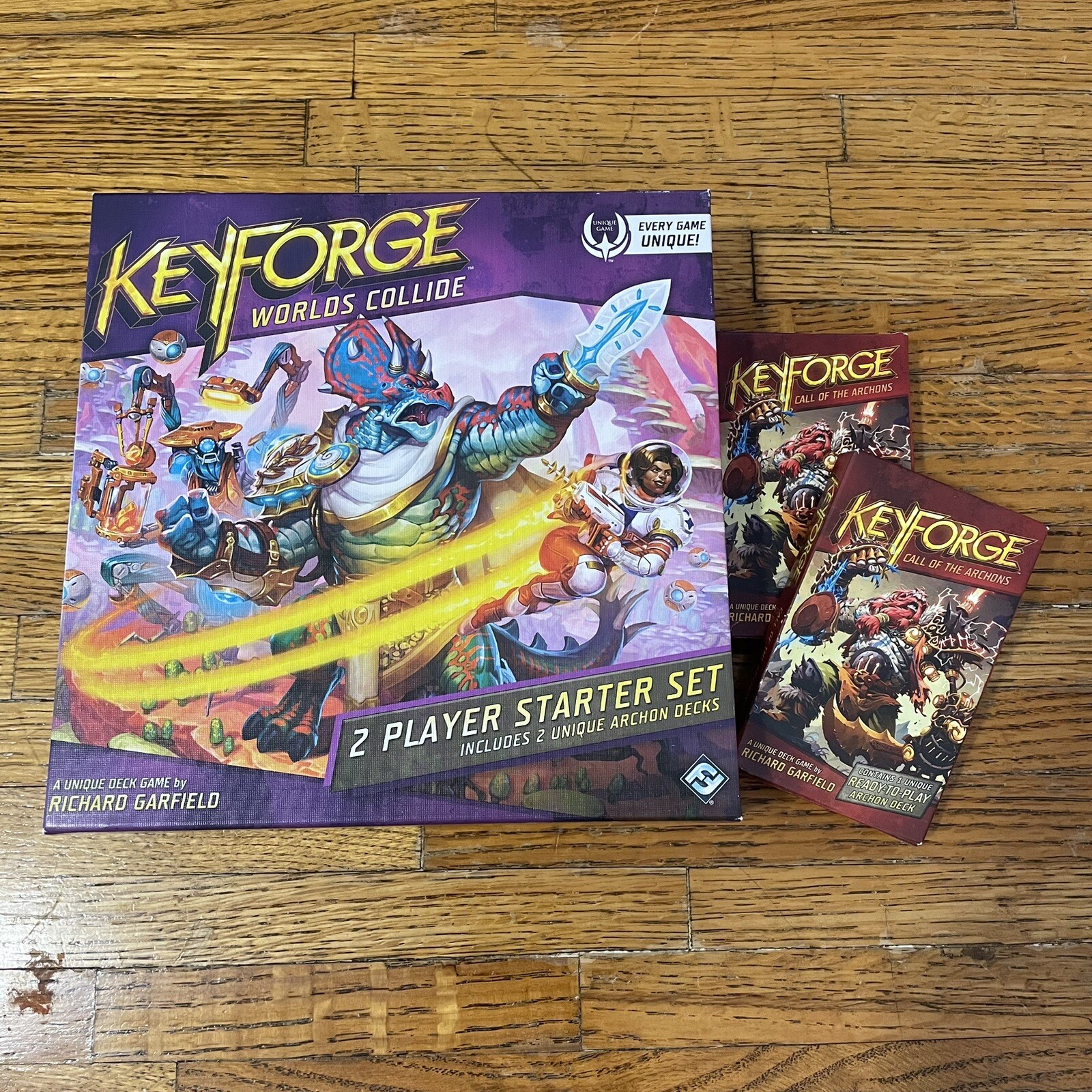 Keyforge Worlds Collide Starter Set w 2 Extra Decks Fantasy Flight Games