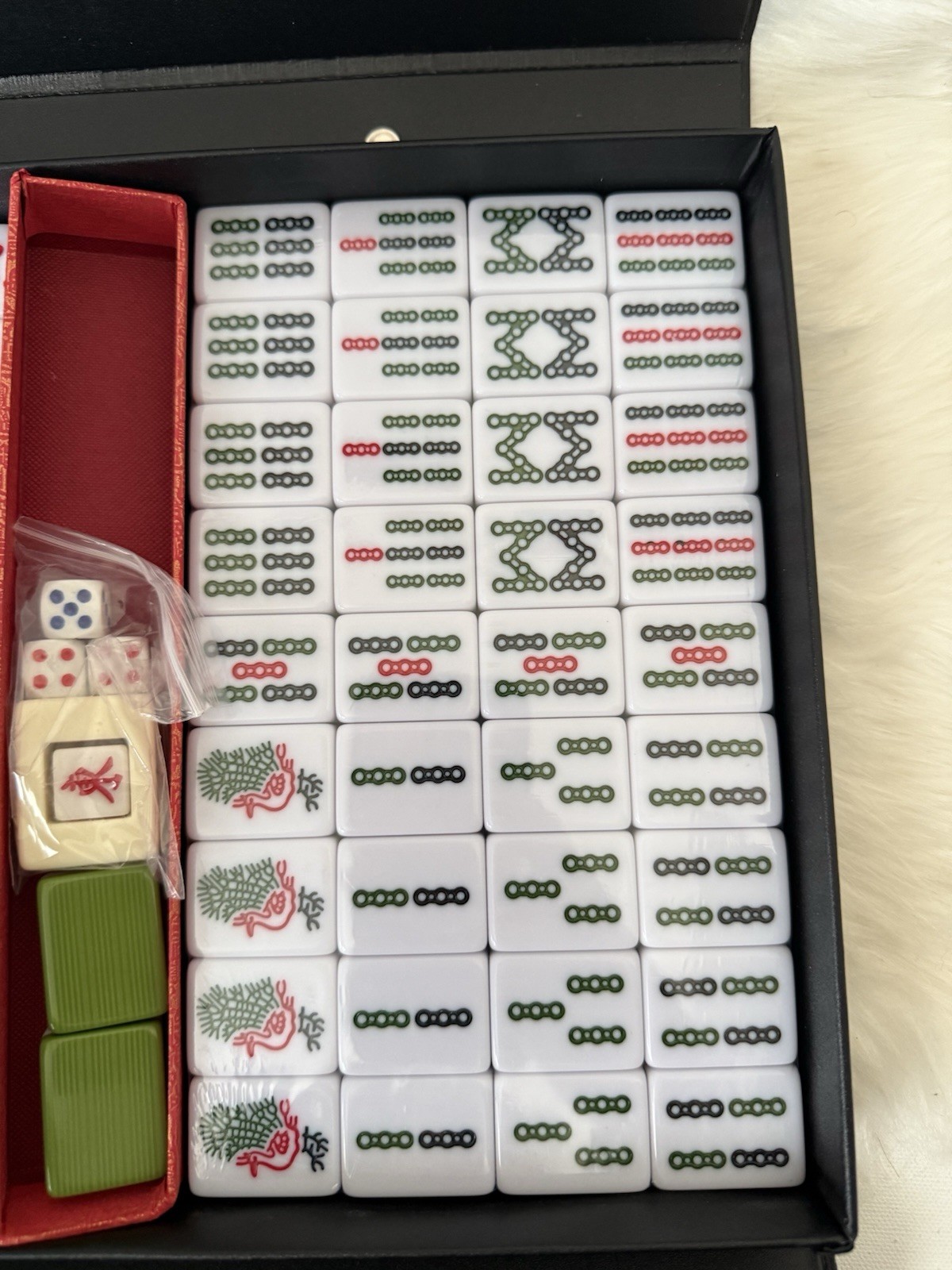 Yellow Mountain Imports Chinese Mahjong Set Brand New Sealed Green Tiles W/ Case