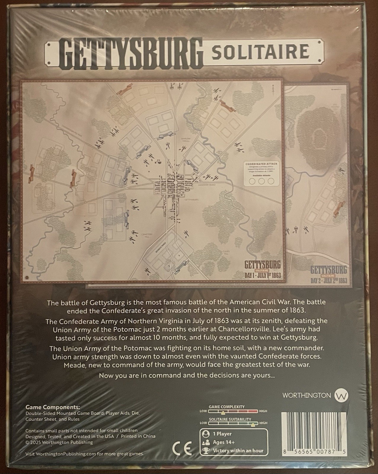 Gettysburg Solitaire Boxed Version 2025 Worthington Games Brand New Factory Seal