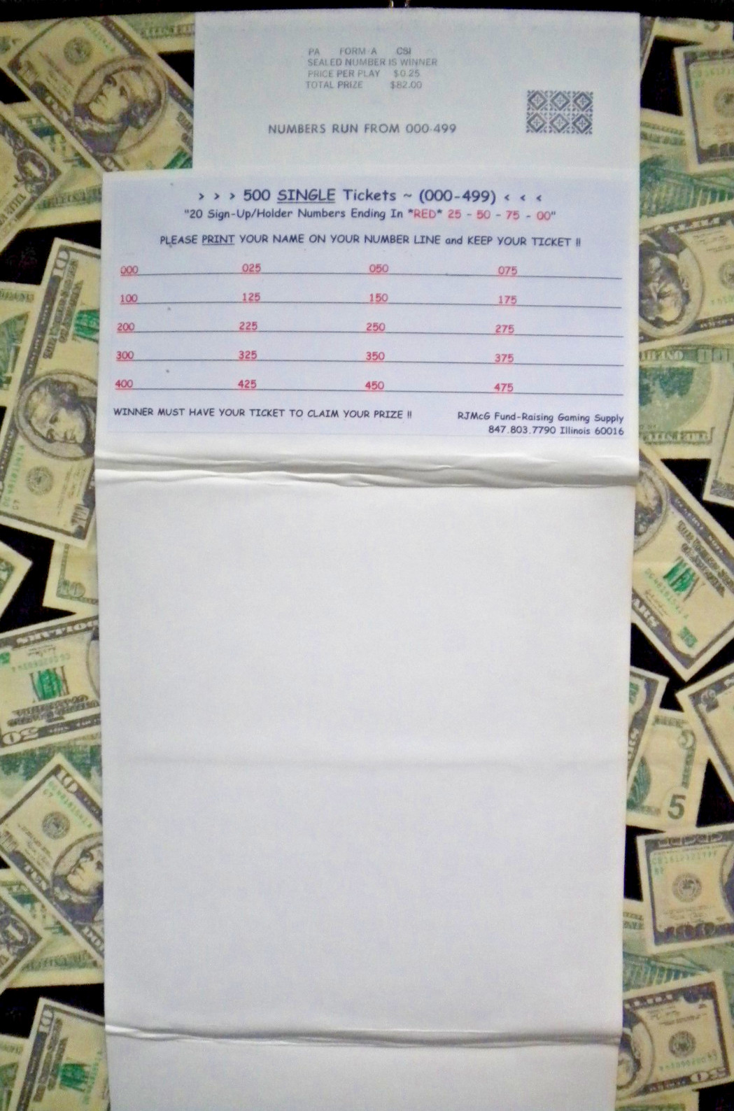 ( 1 ) 500 REGULAR TIP “NOT Sure” (000-499) Numbers Ending In 25-50-75-00 PullTab