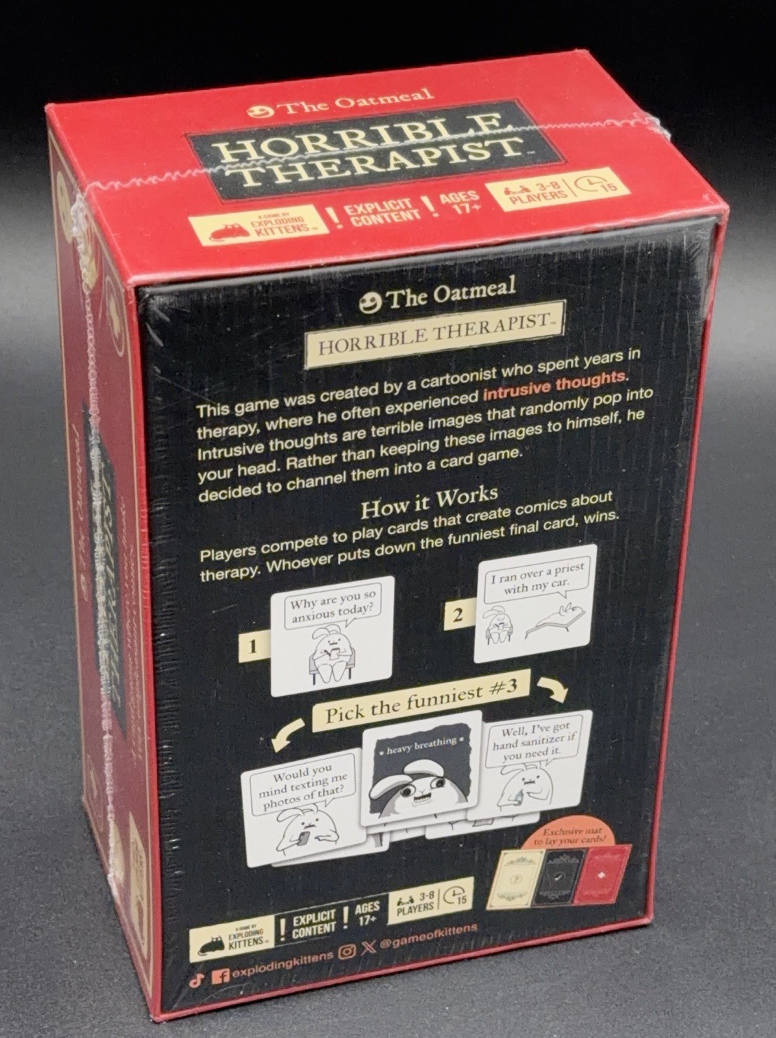 Horrible Therapist Game by Exploding Kittens Oatmeal 17+ NEW w/EXCLUSIVE PLAYMAT