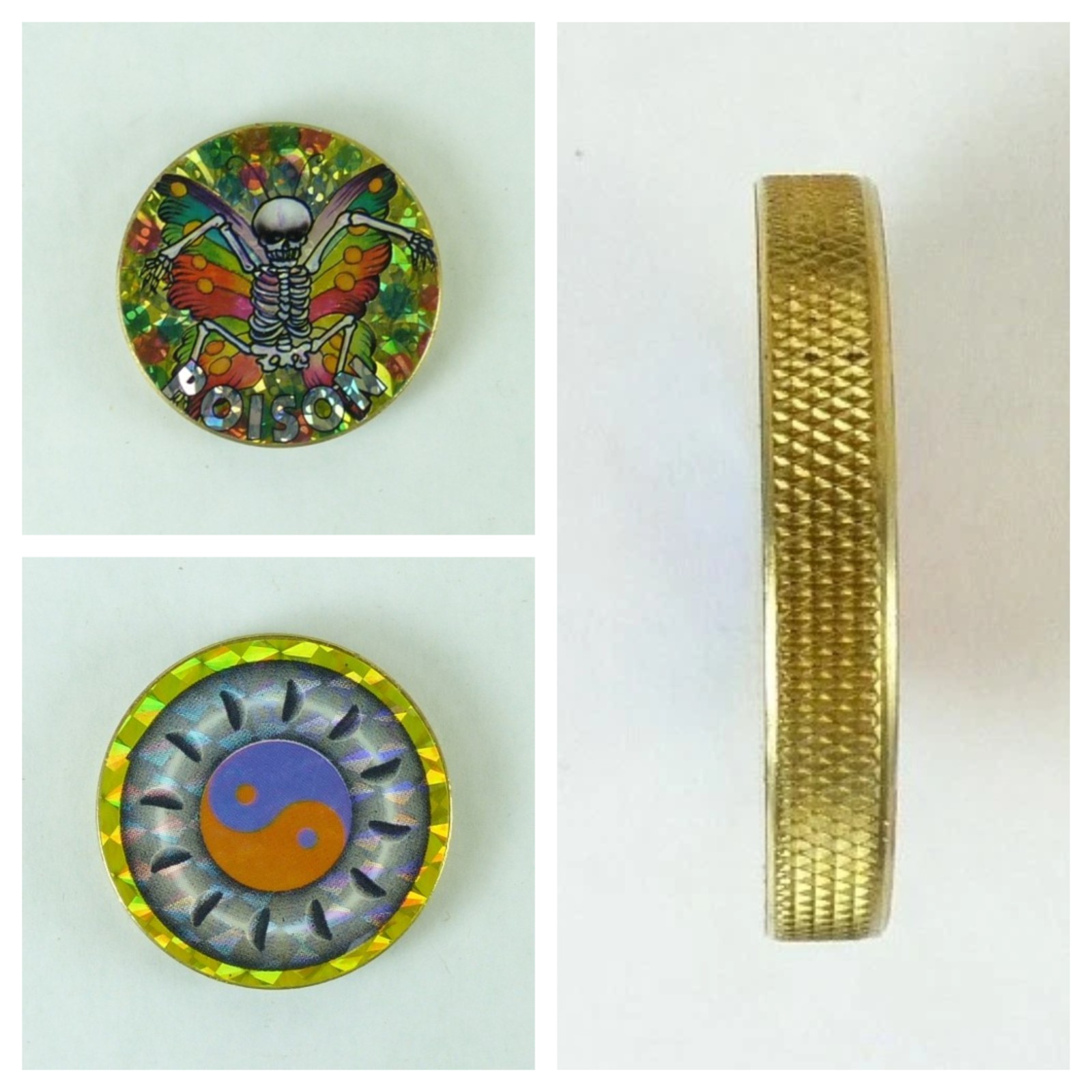 1/4″ Thick 2.5oz Heavy Brass Double Sided Pogs Slammer Poison Skull Yin Yang
