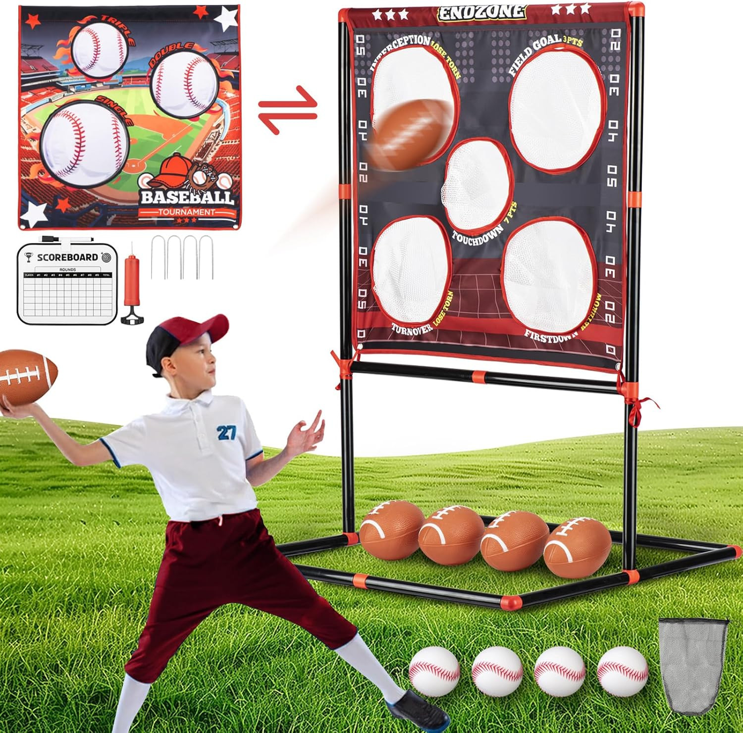 2-In-1 Football & Baseball Toss Game for Kids Ages 3-8 – Outdoor Garden Toy