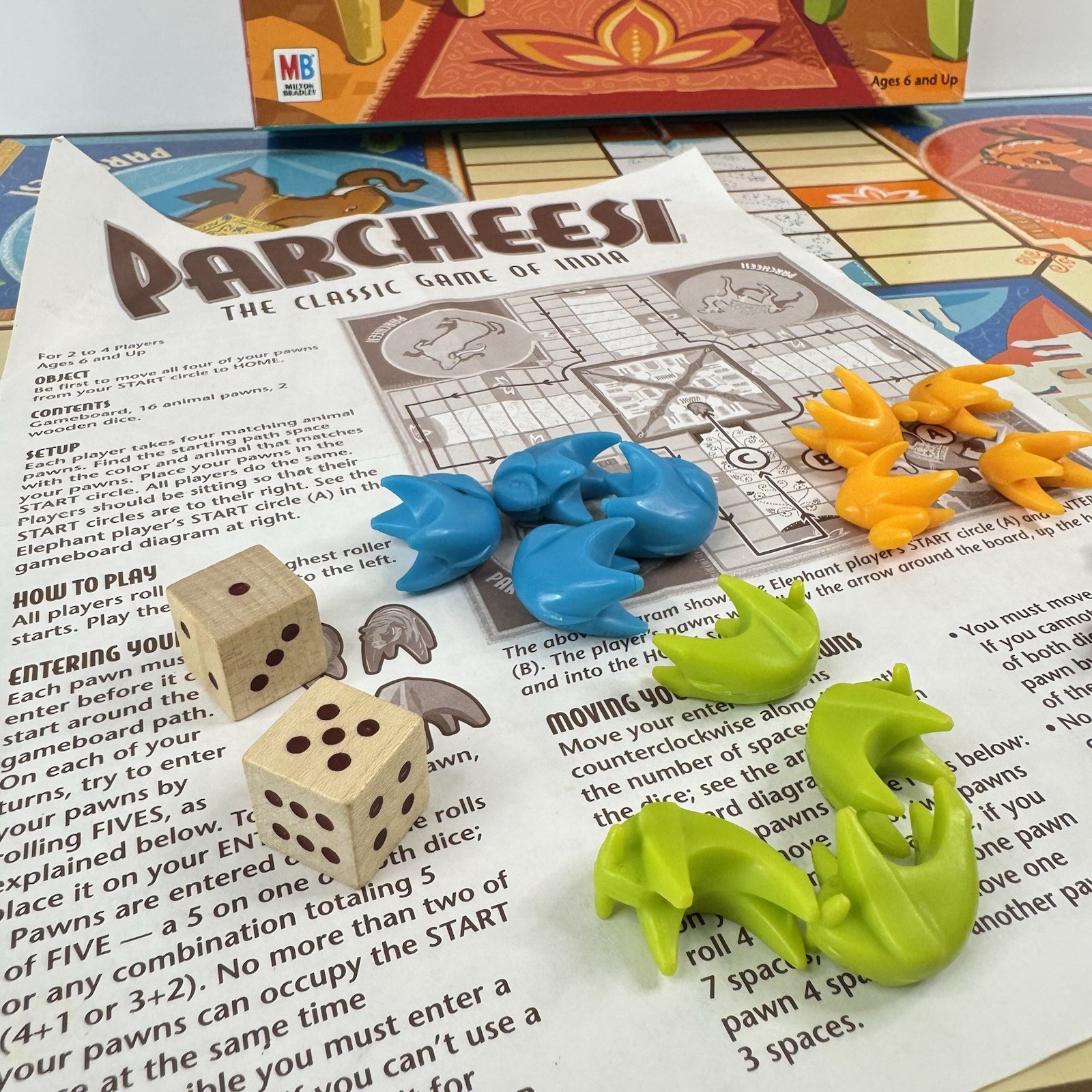 Parcheesi Board Game Milton Bradley Classic Game of India 2001 Vintage