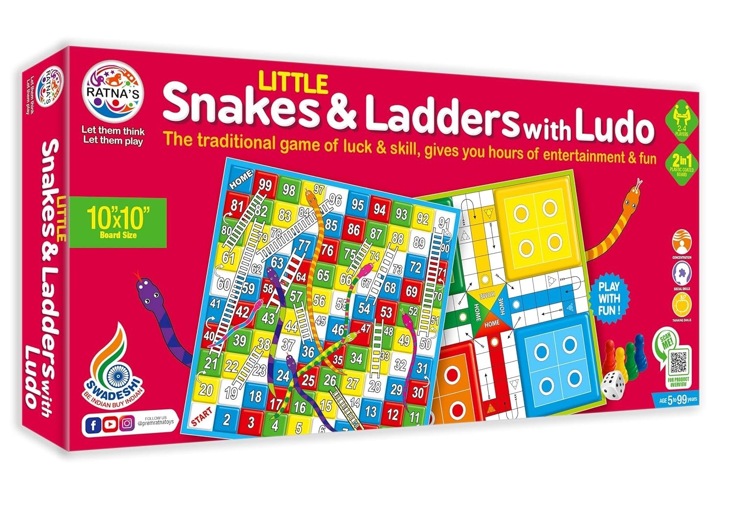 Classic Game set Little Snakes and Ladders with Ludo 2 In 1 Best 4 Kids 25X25 cm