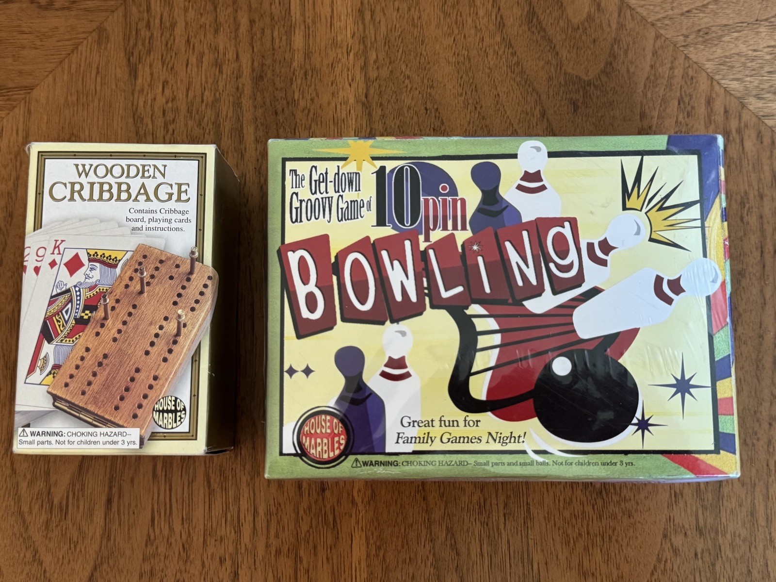 2 House Of Marbles Travel Size Mini Games Wooden Cribbage And 10 Pin Bowling New
