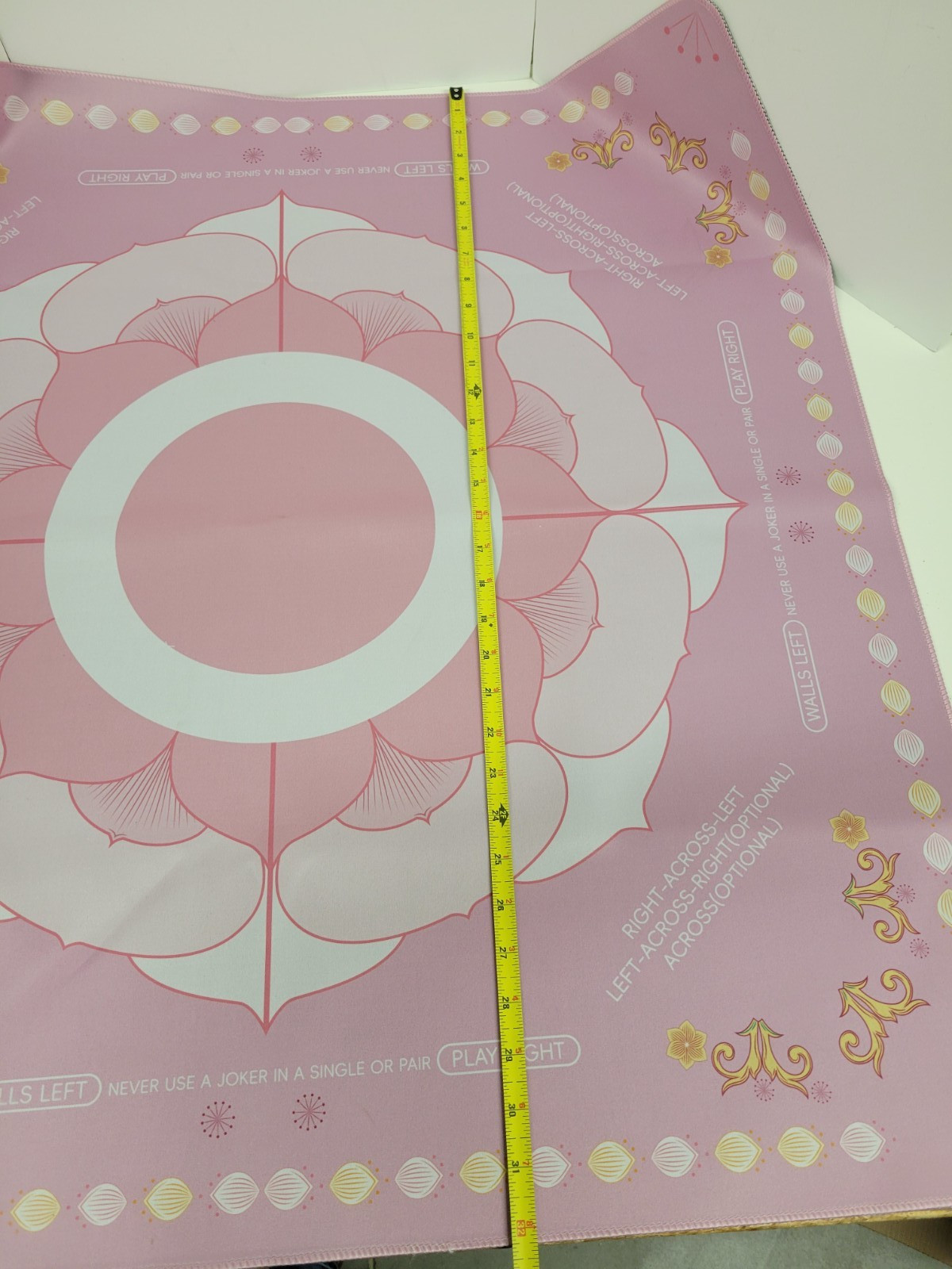 Pink American Mahjong Mat Marked w/Rules Non-Slip Table Game Playing Mat 32-1/4″