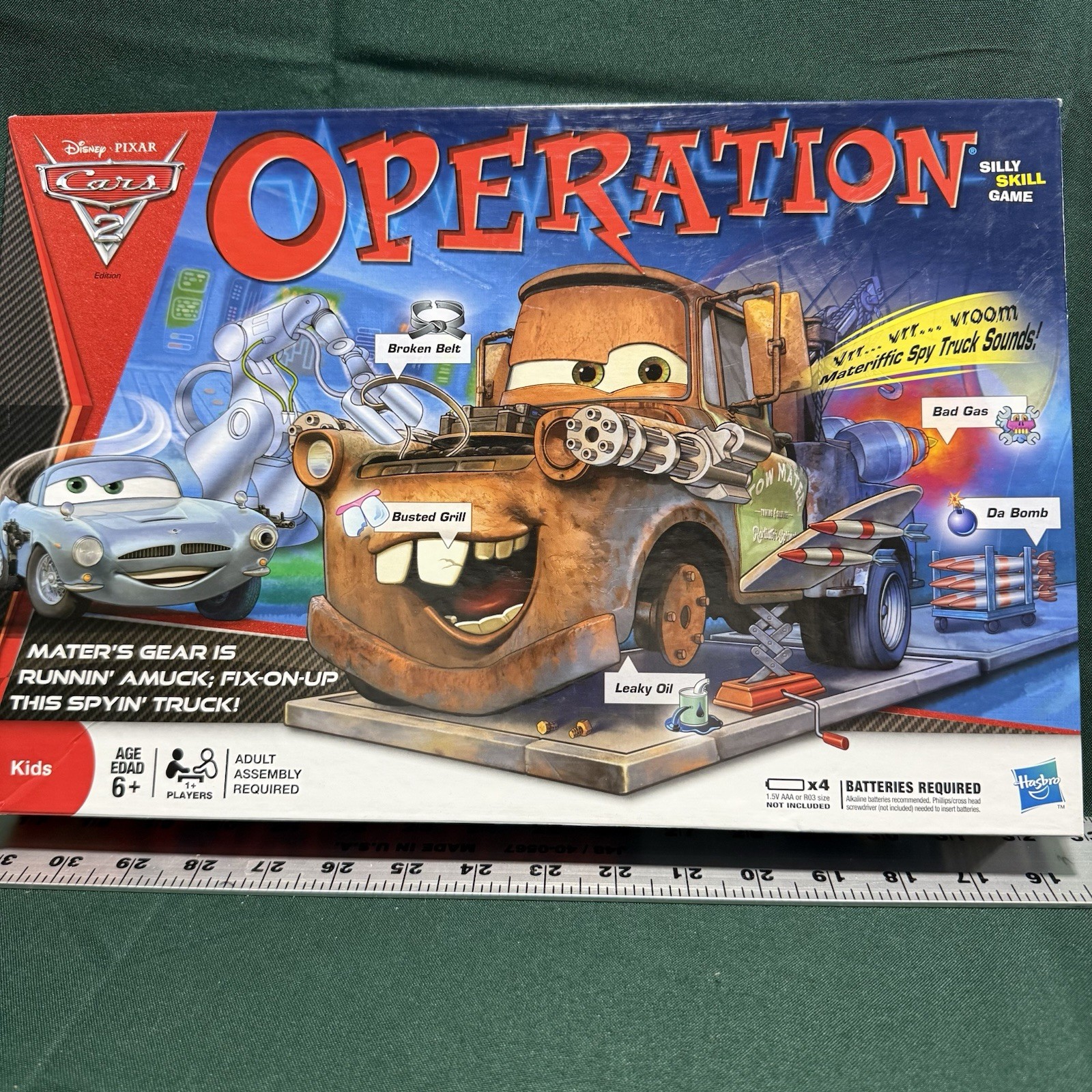 Operation Disney Pixar Cars 2 Skill Board Game ~ Hasbro/Mater ~Complete w/Video