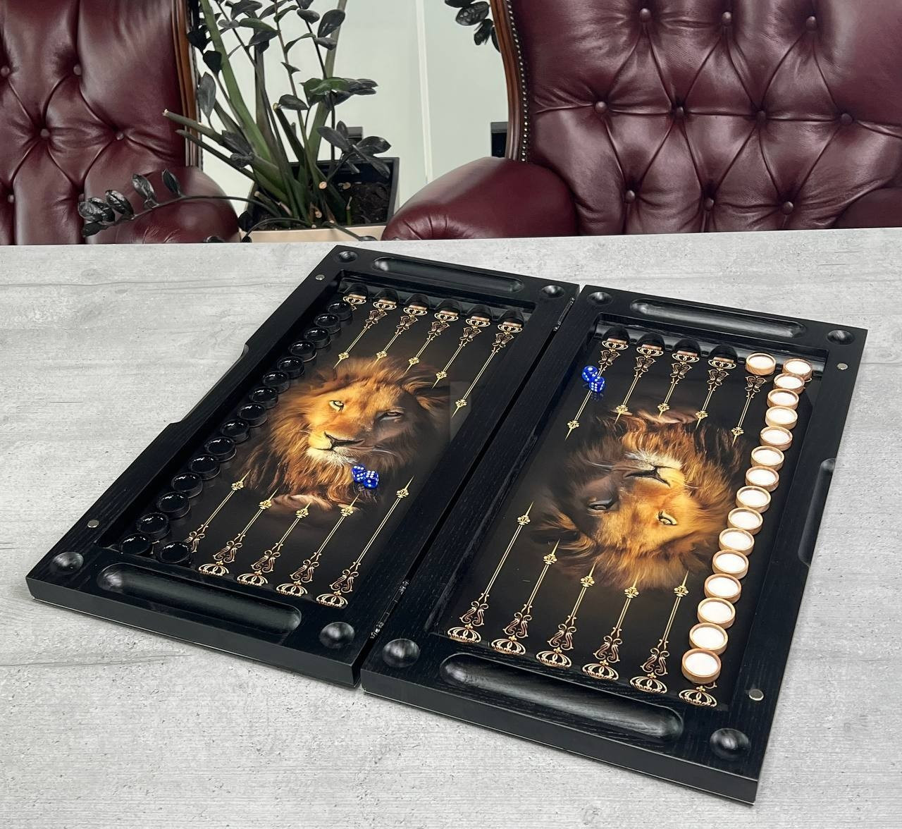 Luxury Glass Backgammon Board Carved Ash Wood Custom Design Milestone Gift Him