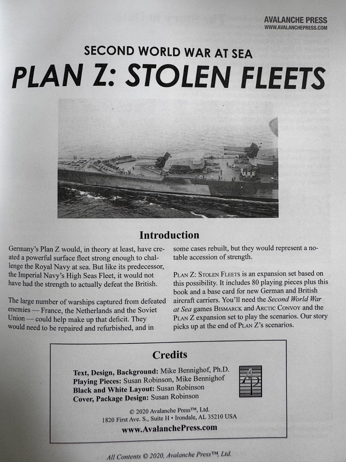 Avalanche Press Plan Z Stolen Fleets Second World War at Sea Scenario Book compl