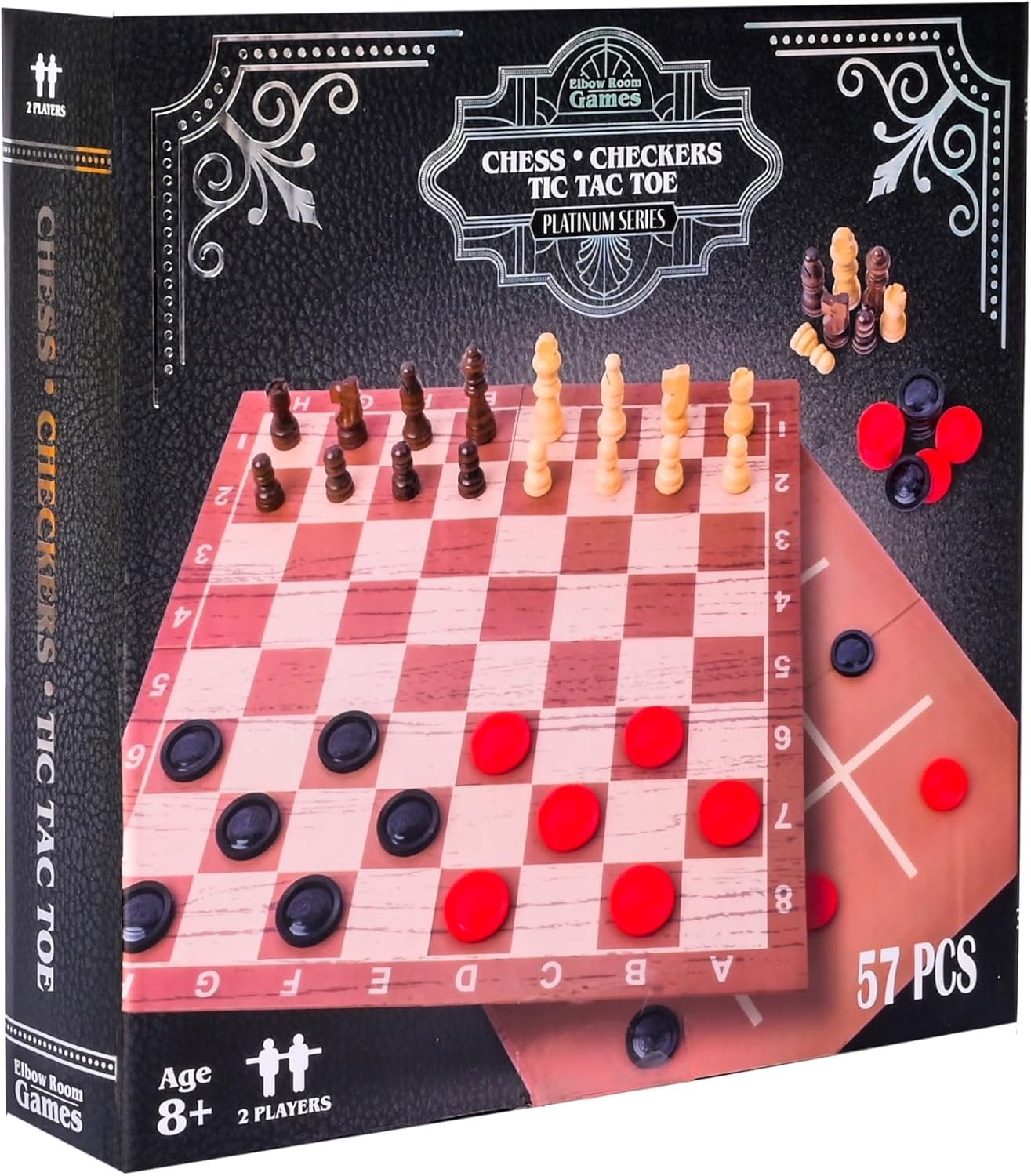 Games 3-in-1 Game Set, Chess, Checkers & Tic Tac Toe with Reversible Board an…