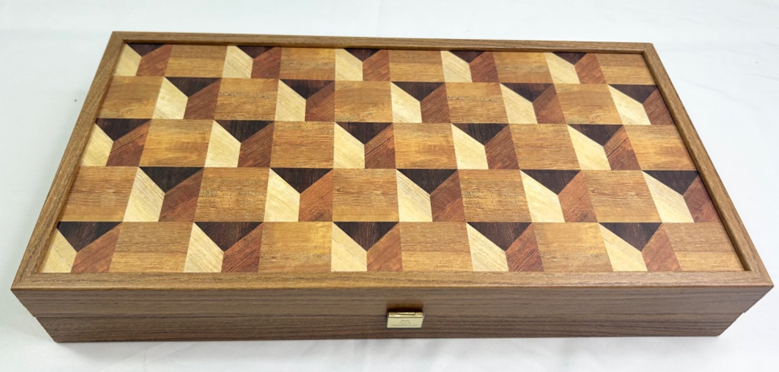 Monopoulos Wooden Backgammon Board Folding Case w/ Clasp & Game Pieces