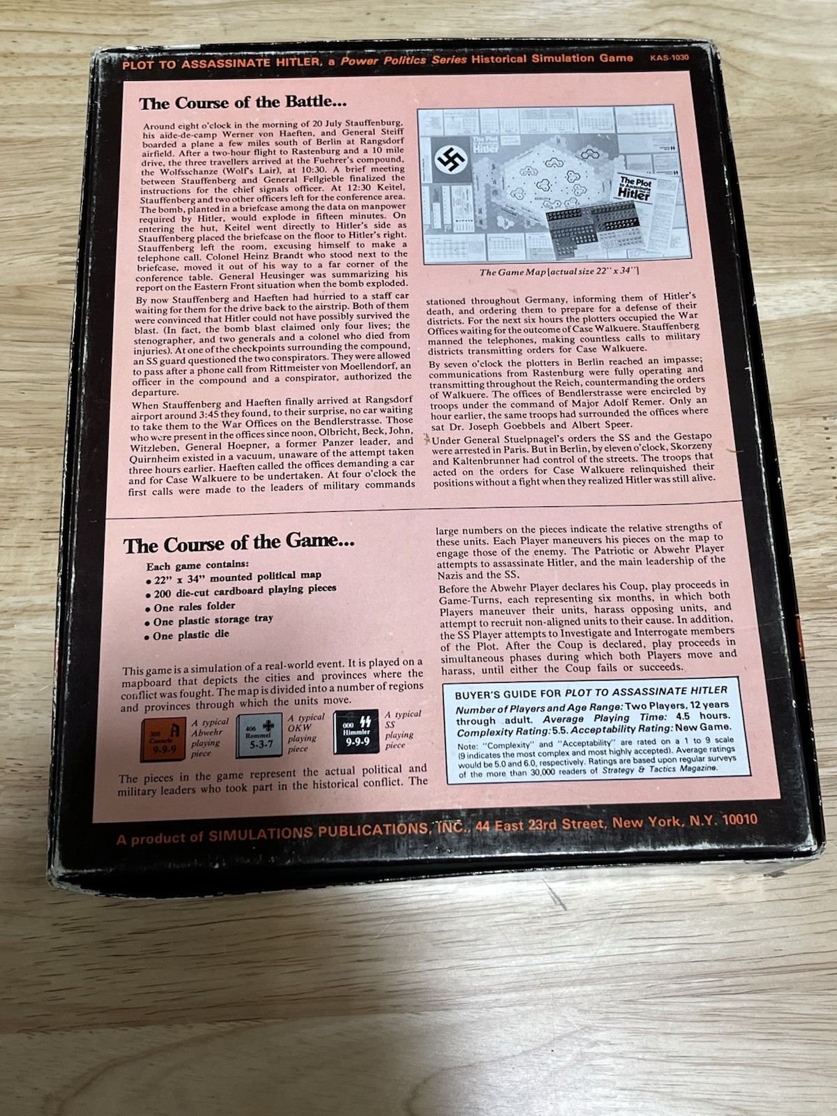 The Plot To Assassinate Hitler Board Game. SPI. Complete. KAS-1030.