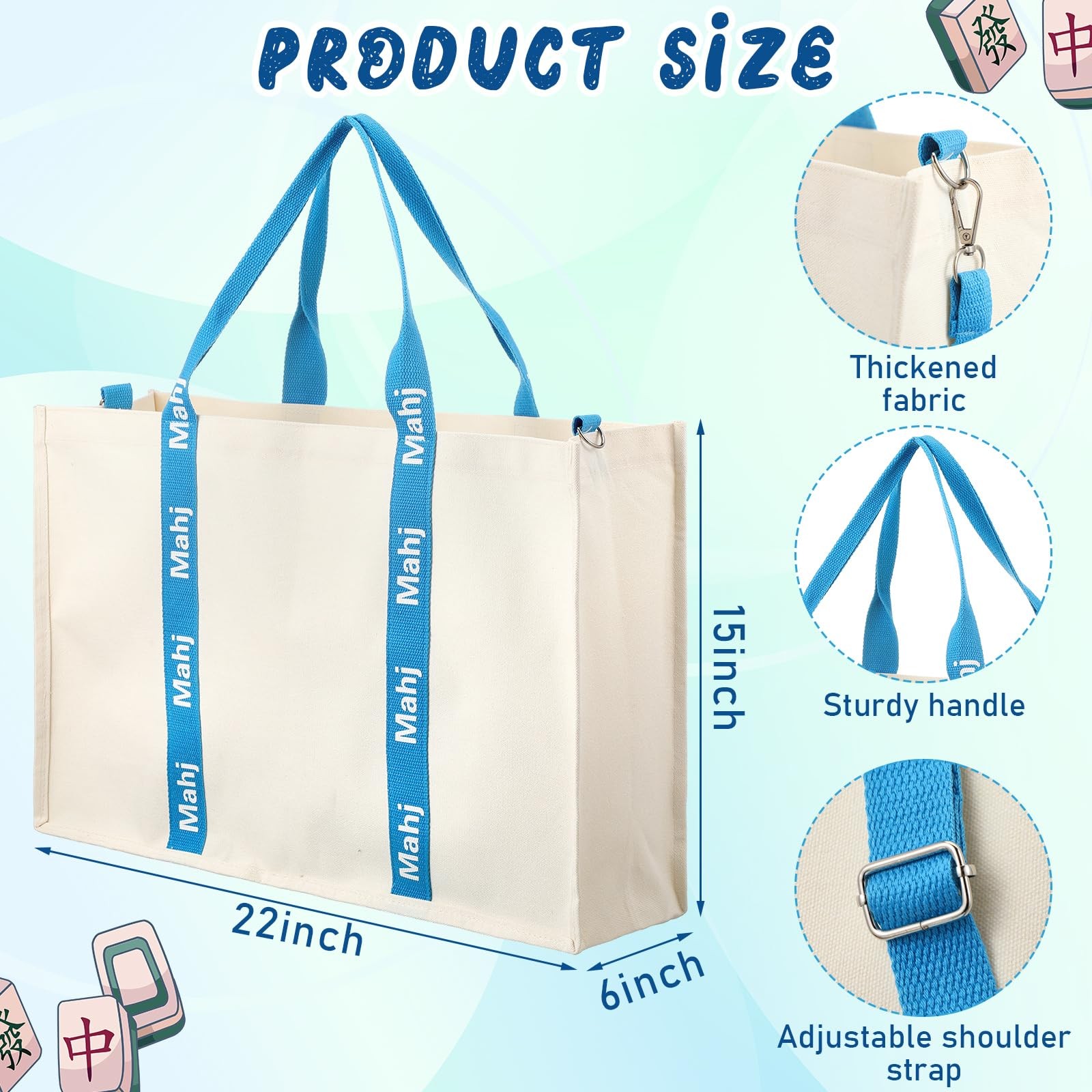 Sunnymove 2 Pcs Embroidered Mahjong Canvas 21.65 x 14.96 x 5.91 inches, Blue