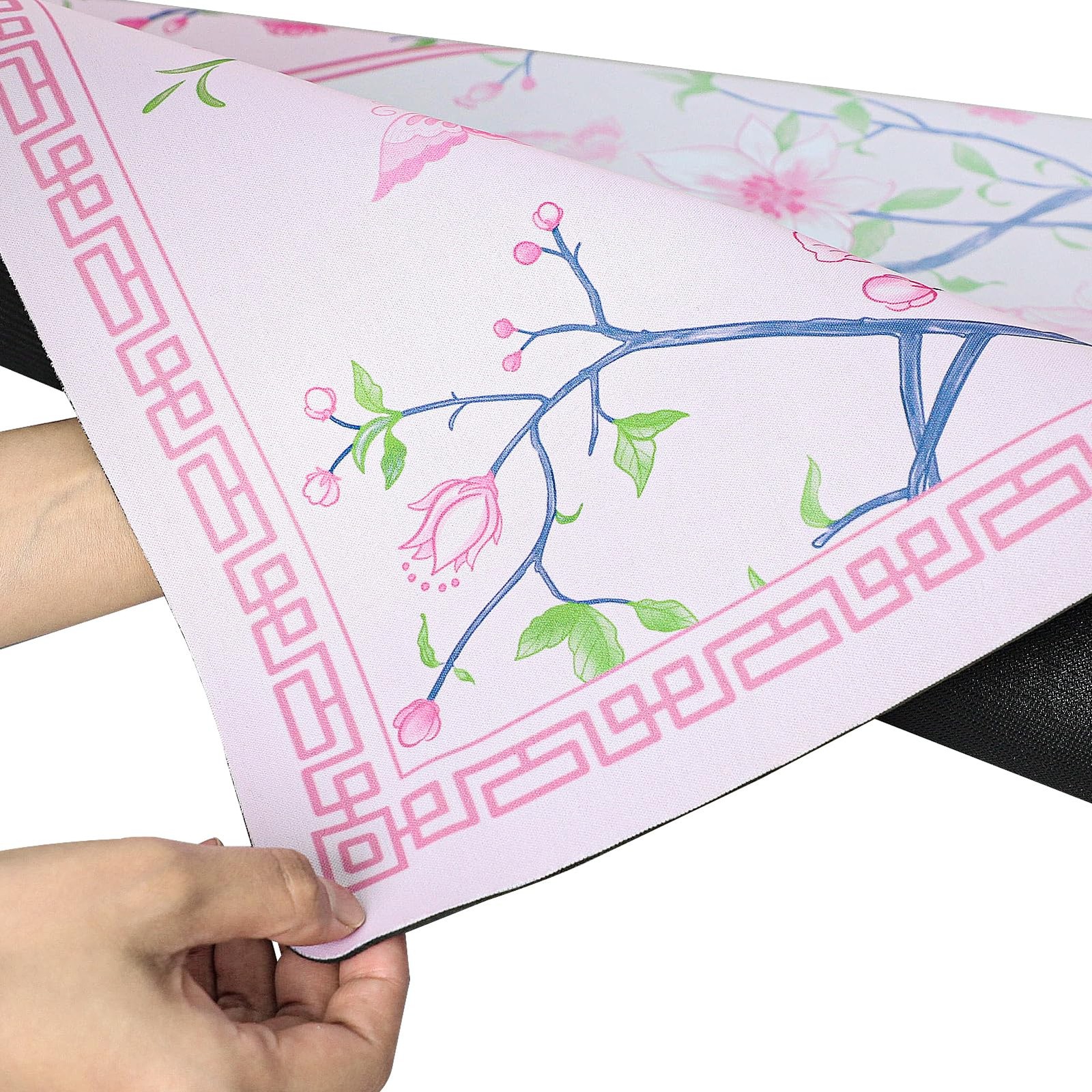 Pink Printed Mahjong Mat (31.5”x31.5”) with Black Carrying Bag, Anti-Slip, No…