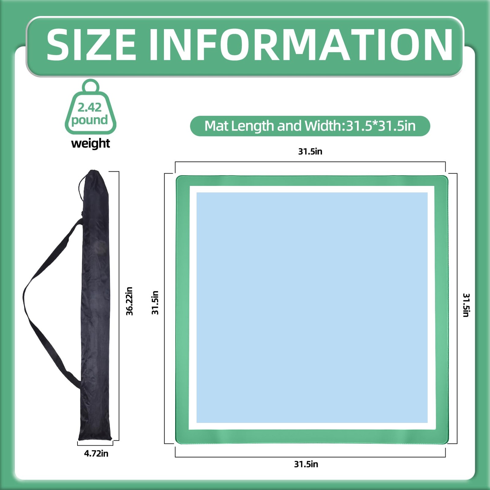 Light Blue Mahjong Mat 31.5×31.5 Inch Thick Neoprene Waterproof Noise Reducti…